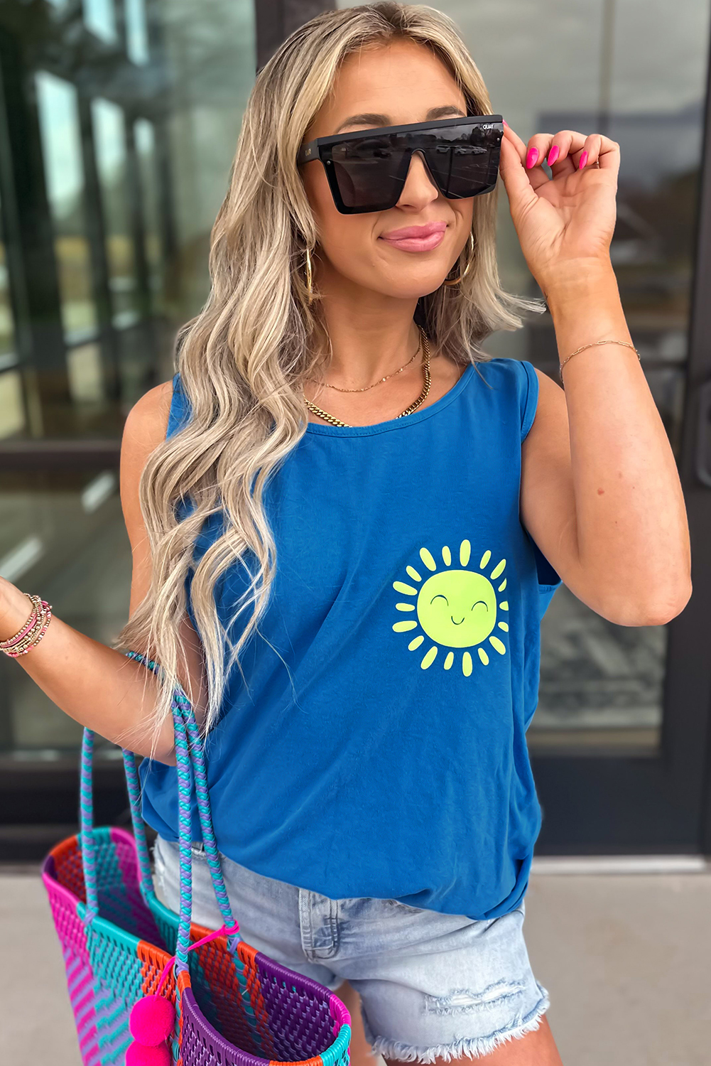 Blue Sun Graphic Casual Tank Top - loveforevers