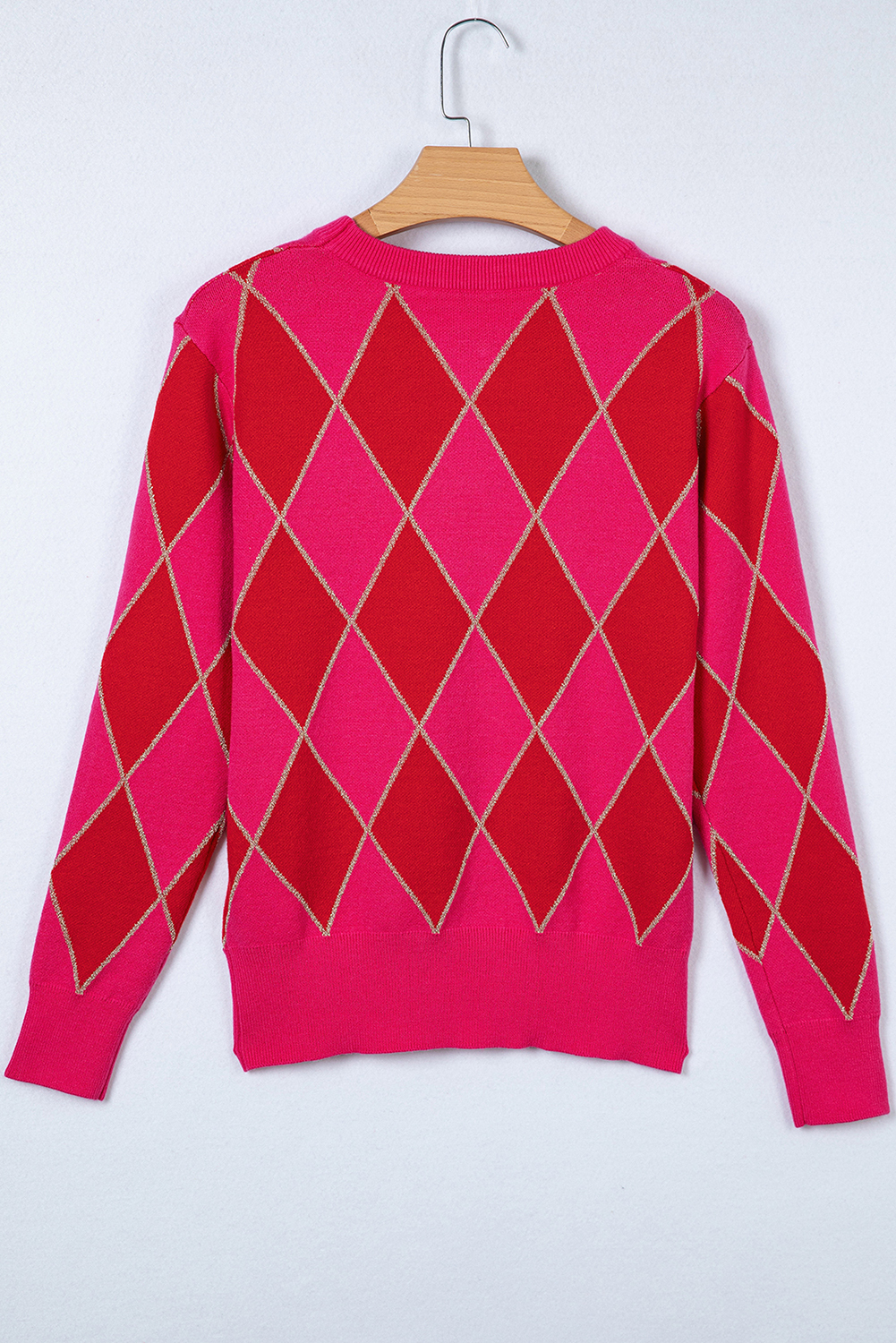 Rose Glitter Trim Rhombus Pattern Knit Sweater Vest - loveforevers