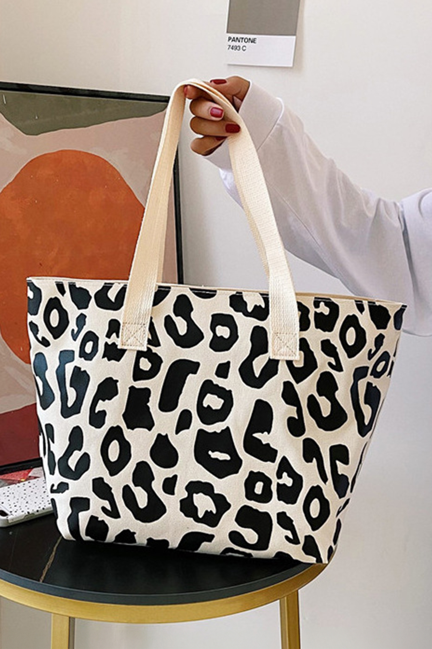 Black Leopard Print Canvas Tote Bag - loveforevers