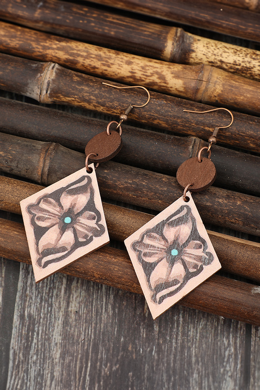 DUNE Western Floral Wooden Dangle Earrings - loveforevers