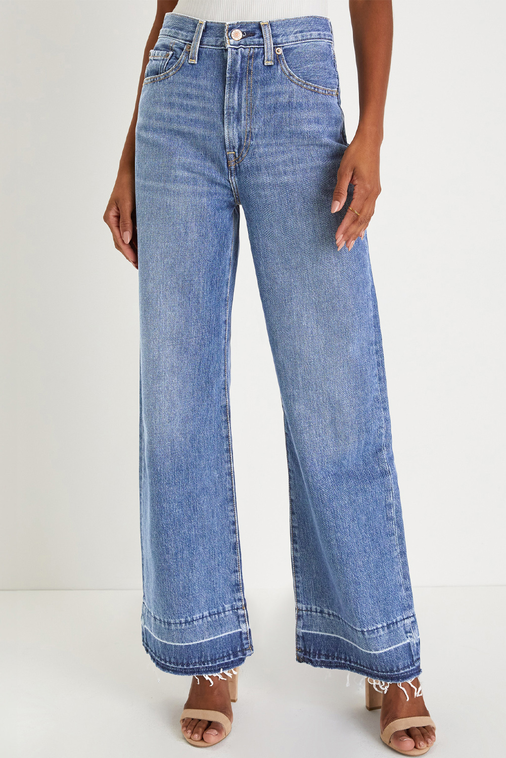Real Teal Raw Hem Unique Cuffs Straight High Rise Loose Jeans - loveforevers