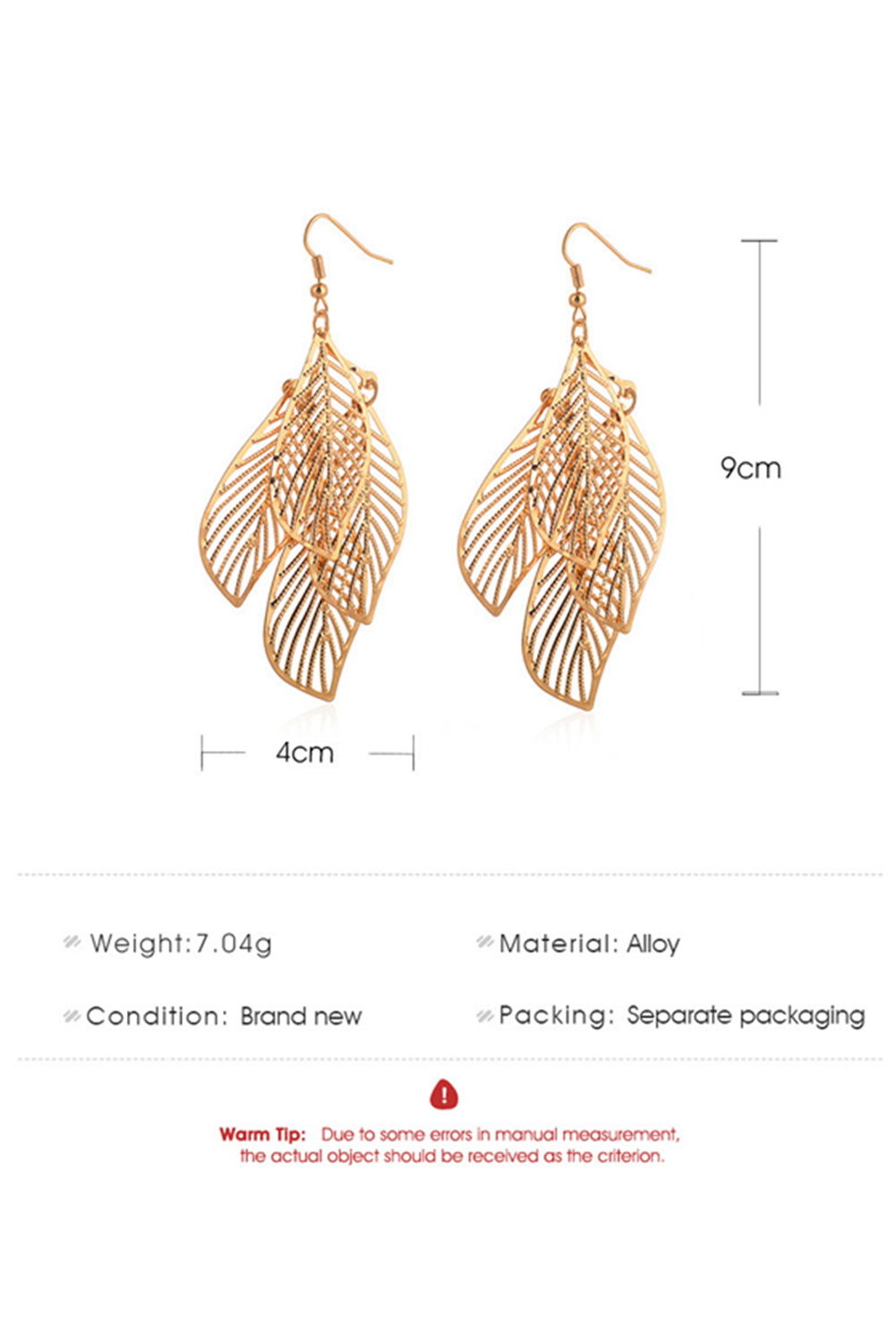 Gold Hollow Out Leaves Plated Alloy Hook Earrings - loveforevers