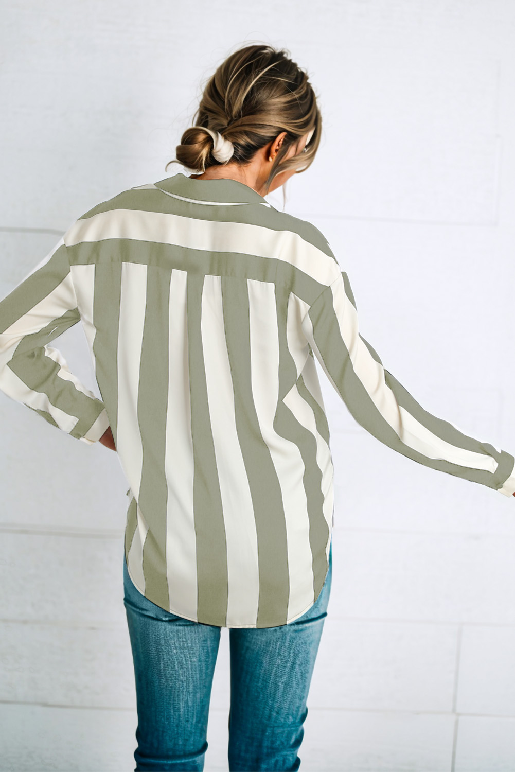 Green Striped Soft Relaxed Button Up Shirt - loveforevers