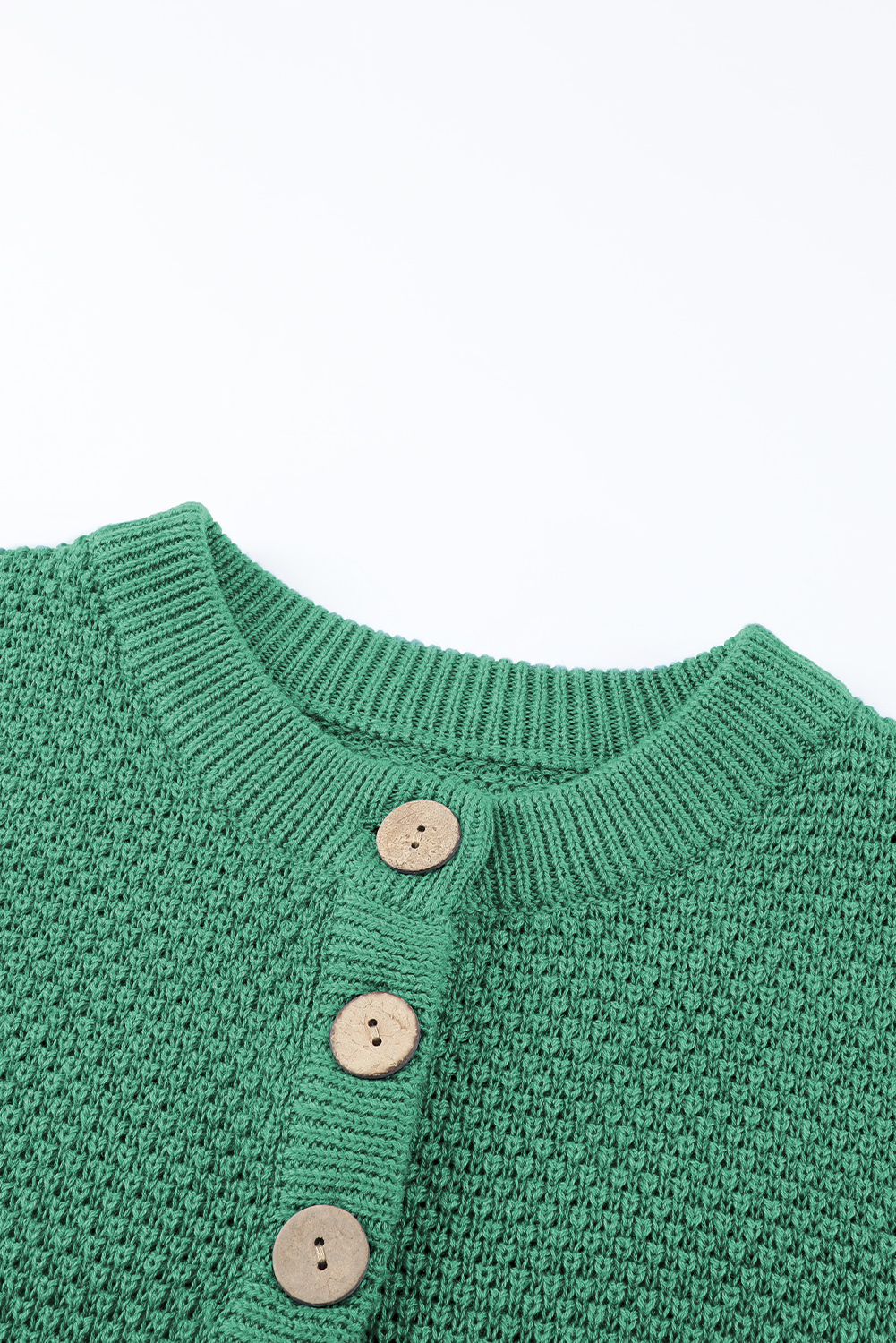 Green Henley Pullover Drop Shoulder Sweater with Slits - loveforevers