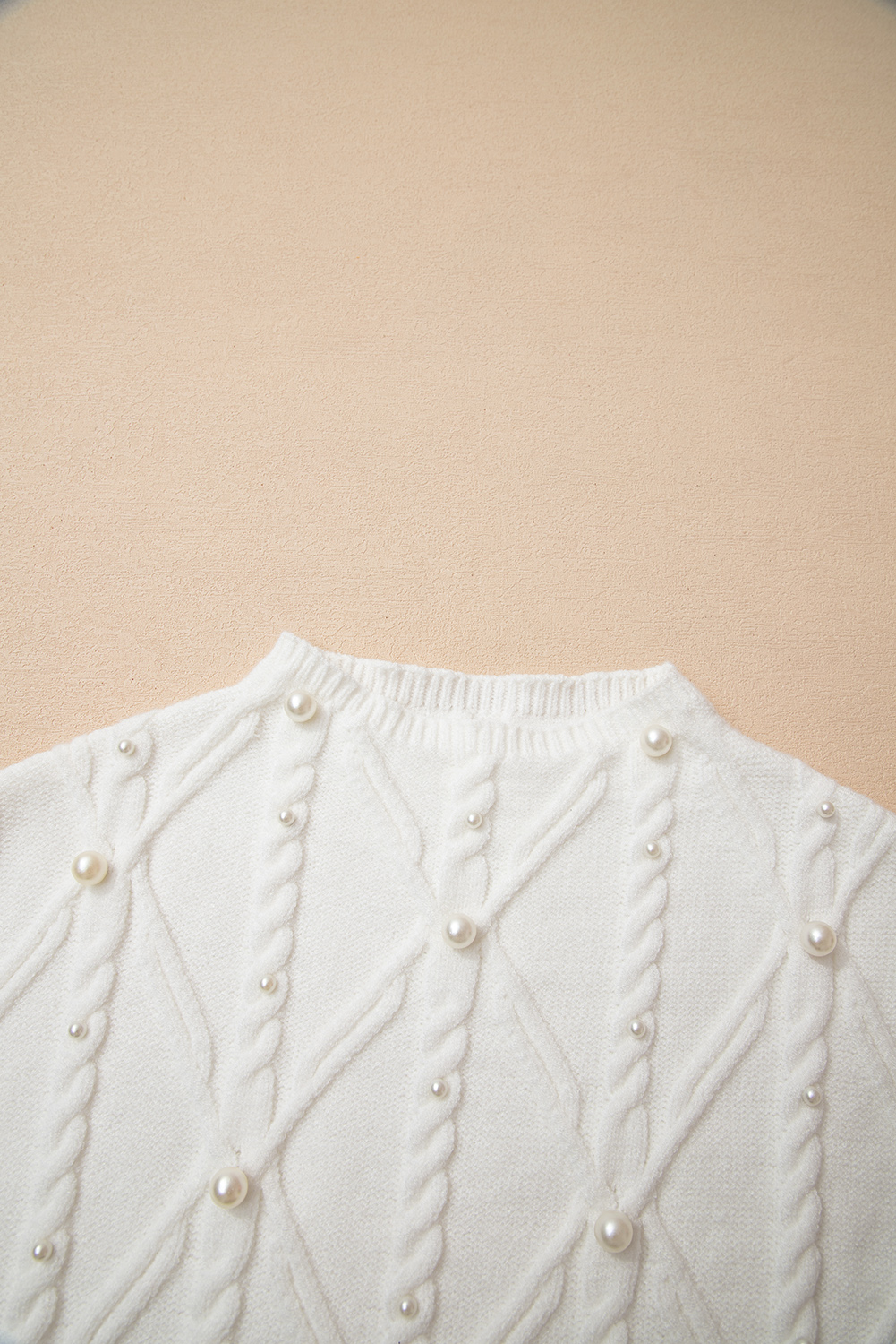 White Pearled High Neck Textured Knit Sweater Vest - loveforevers