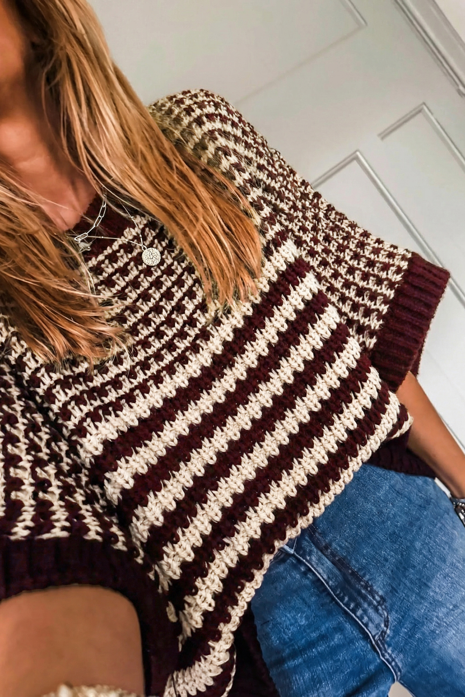 Black Stripe 3/4 Draped Sleeve Slouchy Sweater - loveforevers