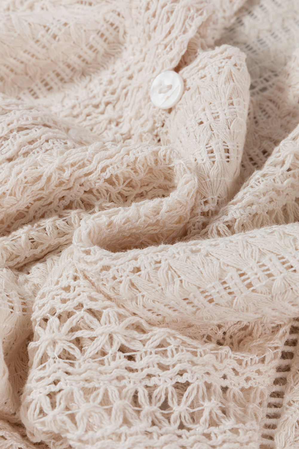 White Lace Hollow out Puff Sleeve Button up Shirt - loveforevers