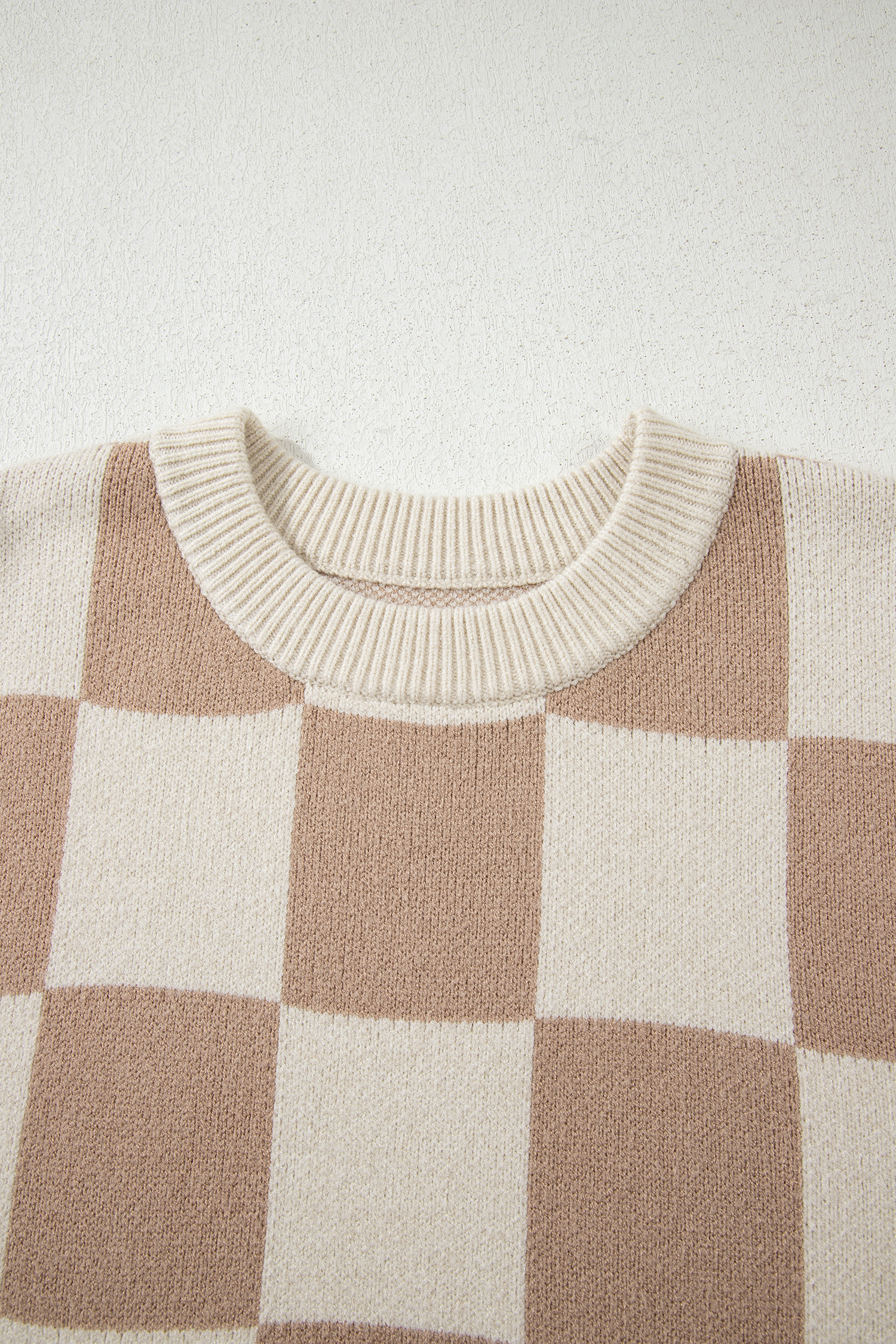 Parchment Checkered Pattern Ribbed Trim Knit Baggy Sweater - loveforevers