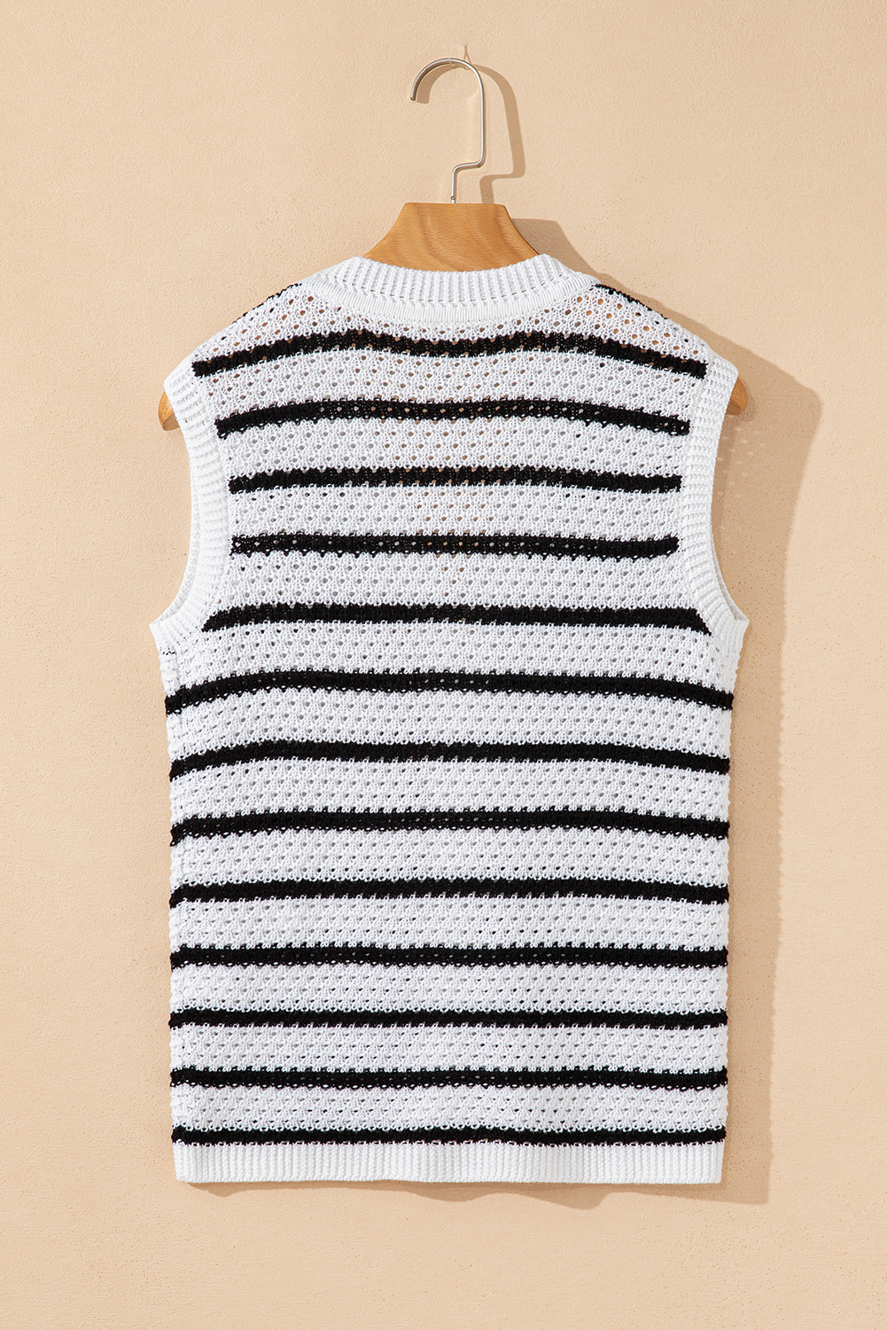 Sky Blue Stripe V Neck Gold Buttons Elegant Sweater Vest - loveforevers