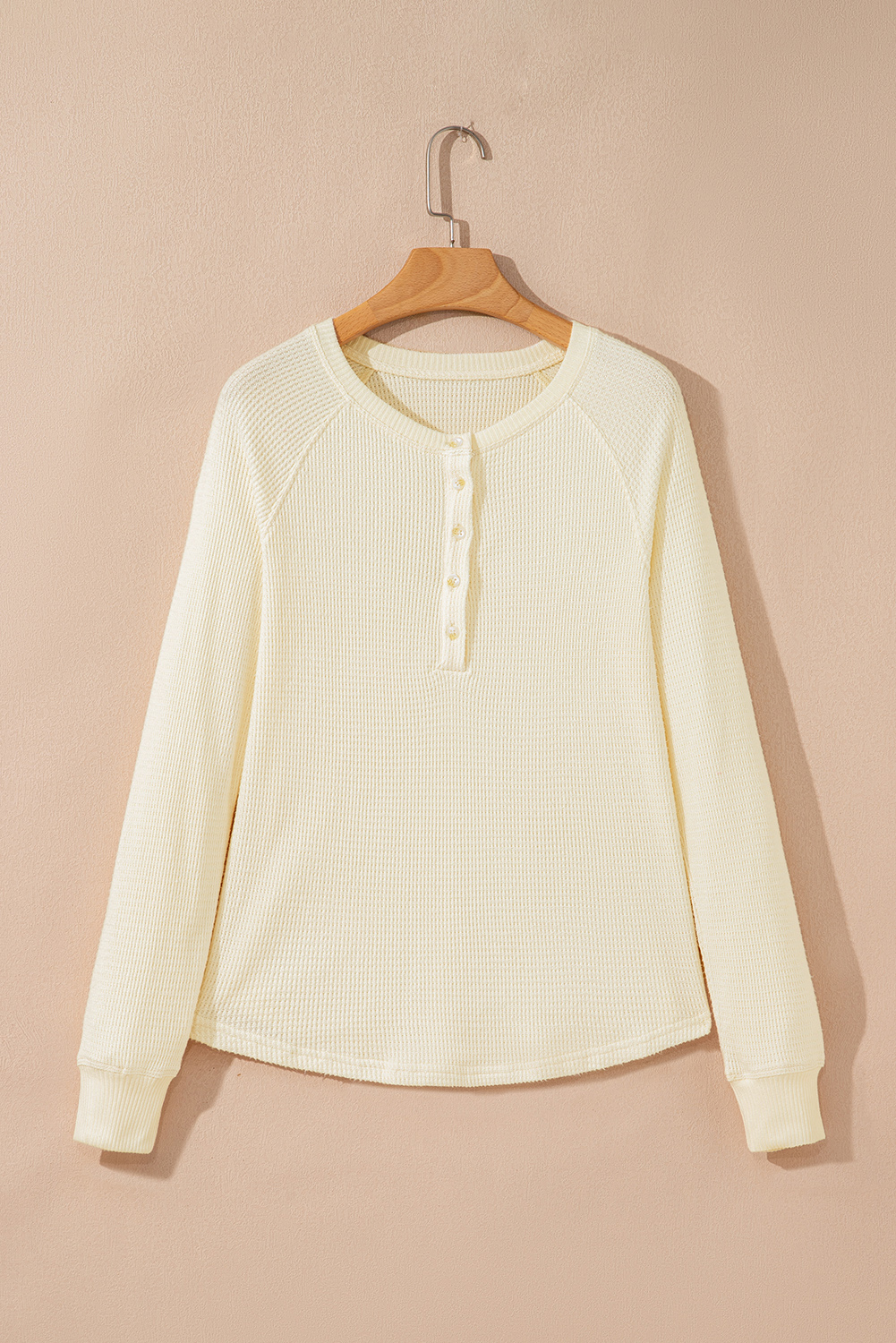 Oatmeal Textured Knit Half Buttons Henley Top - loveforevers