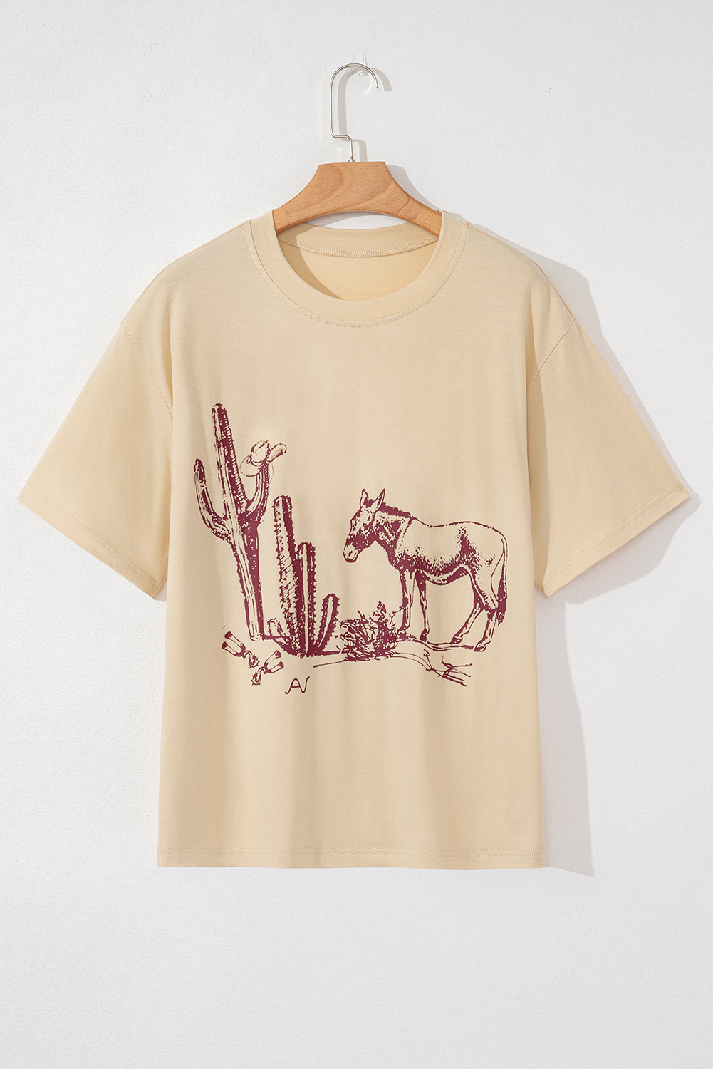 Parchment  Western Burro Cactus Crew Neck Graphic Tee - loveforevers