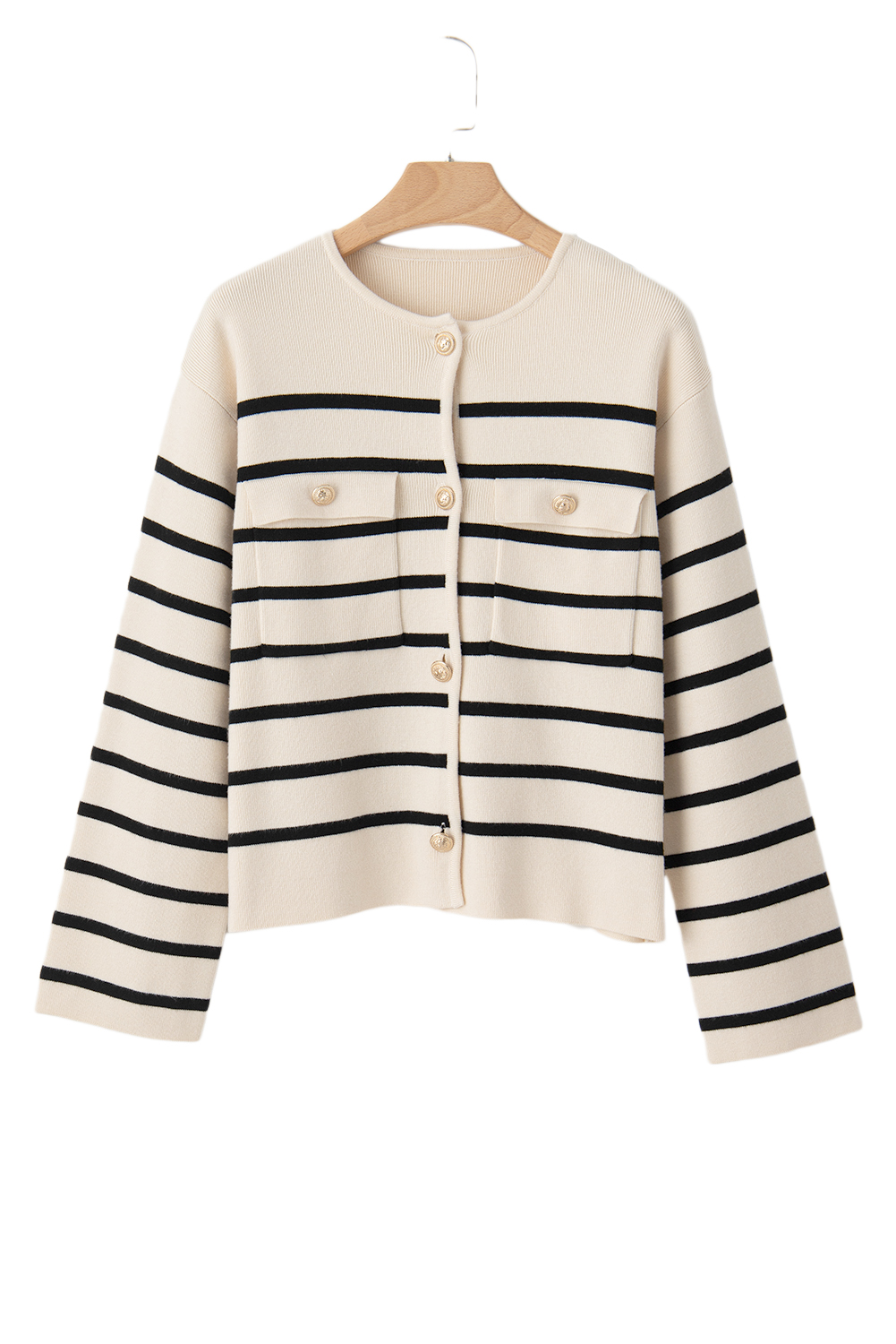 Black Stripe Flap Pocket Buttoned Cardigan Sweater - loveforevers