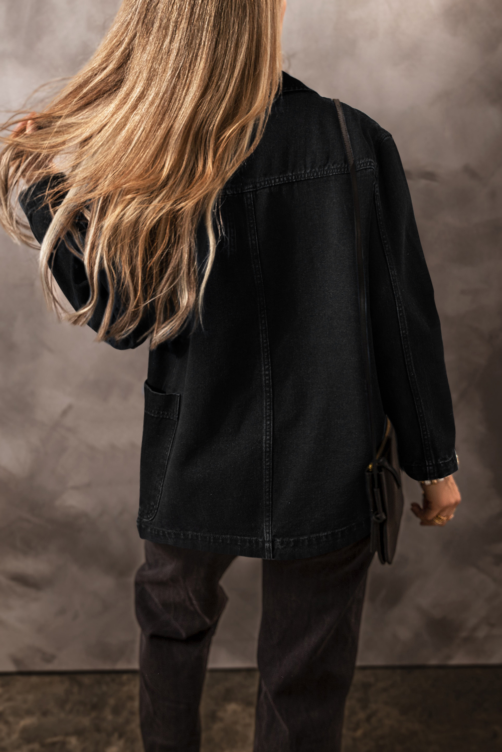 Black Side Pockets Lapel Collar Denim Jacket - loveforevers