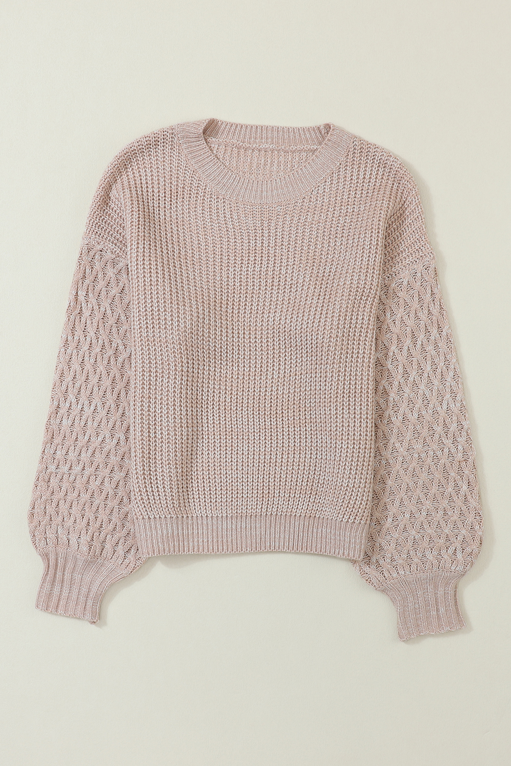 Parchment Cable Knit Sleeve Drop Shoulder Sweater - loveforevers