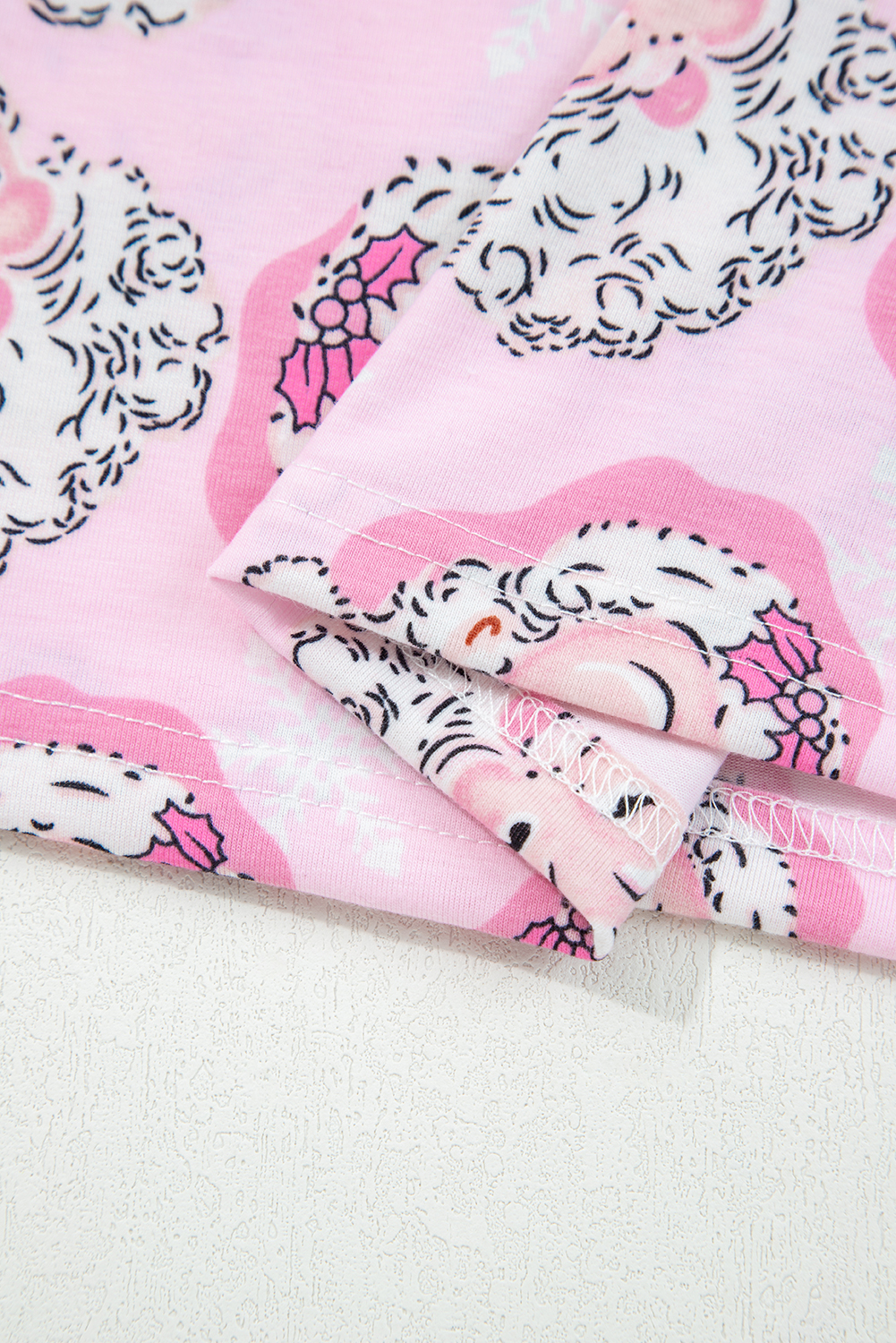 Pink Santa Claus Print V Neck Tee Drawstring Pants 2pcs Lounge Set - loveforevers