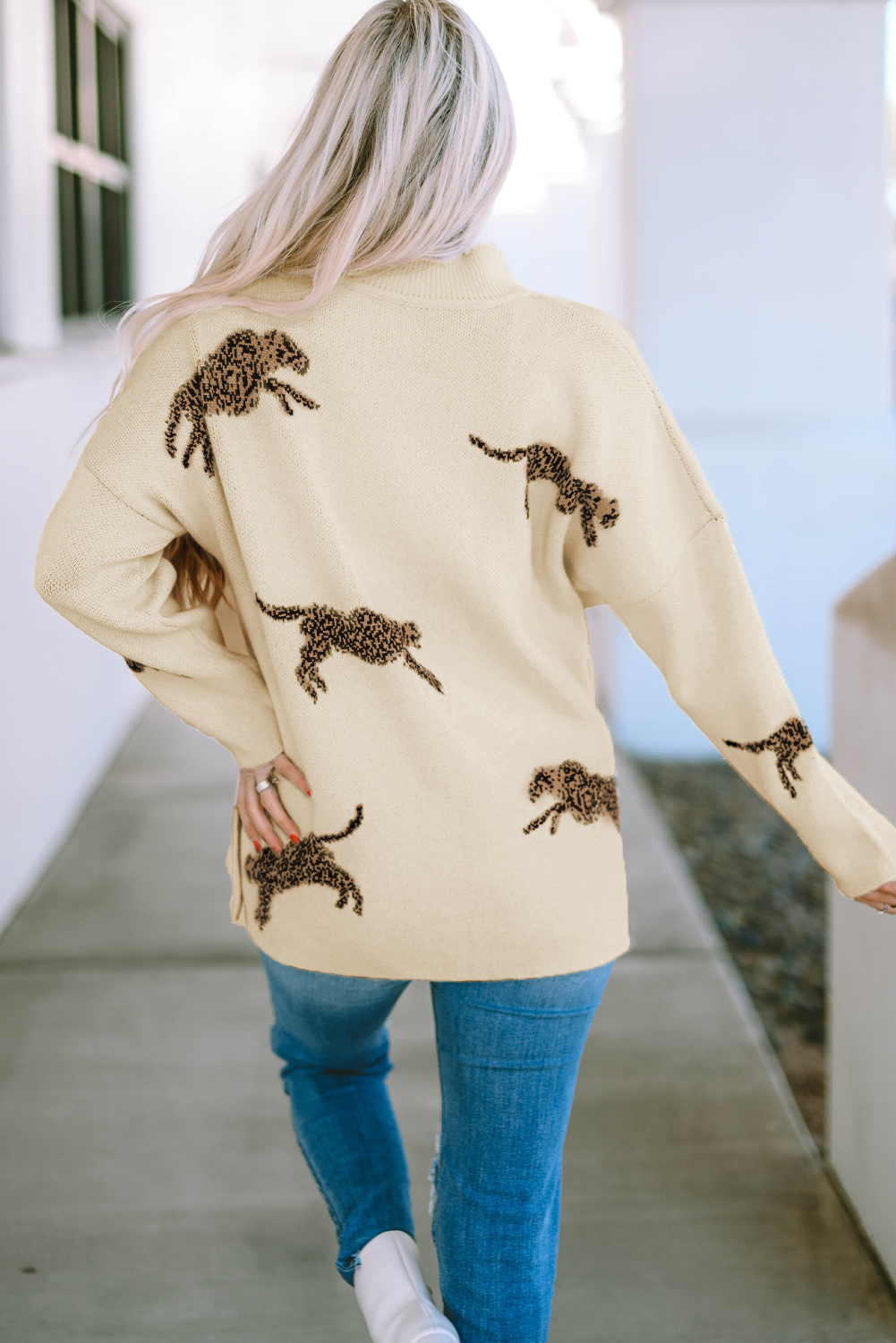 Parchment Lively Cheetah Print High Neck Split Hem Sweater - loveforevers