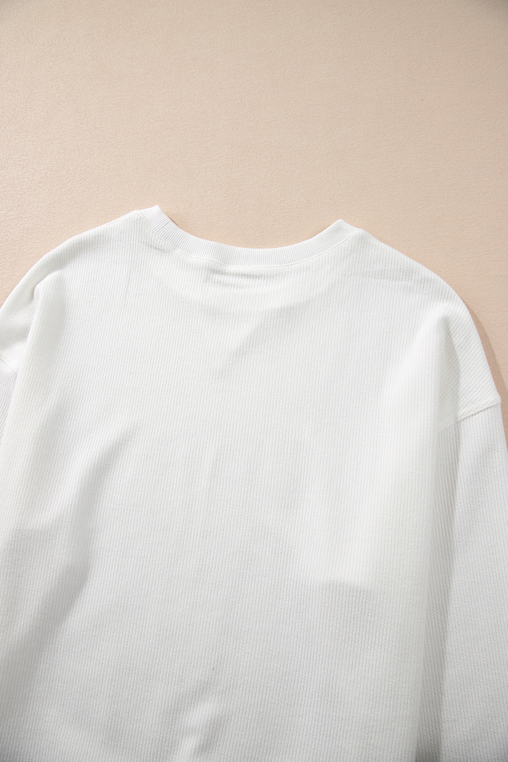 White Bowknot Pattern Corded Long Sleeve Drop Shoulder Top - loveforevers