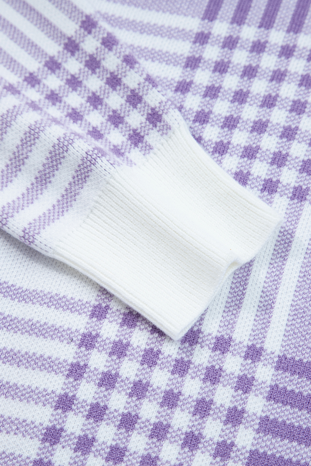 Lilac Plaid Print Ribbed Trim Loose Sweater - loveforevers