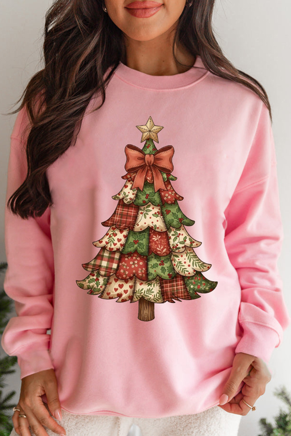 Pink Christmas Tree Graphic Womens Baggy Sweatshirt - loveforevers