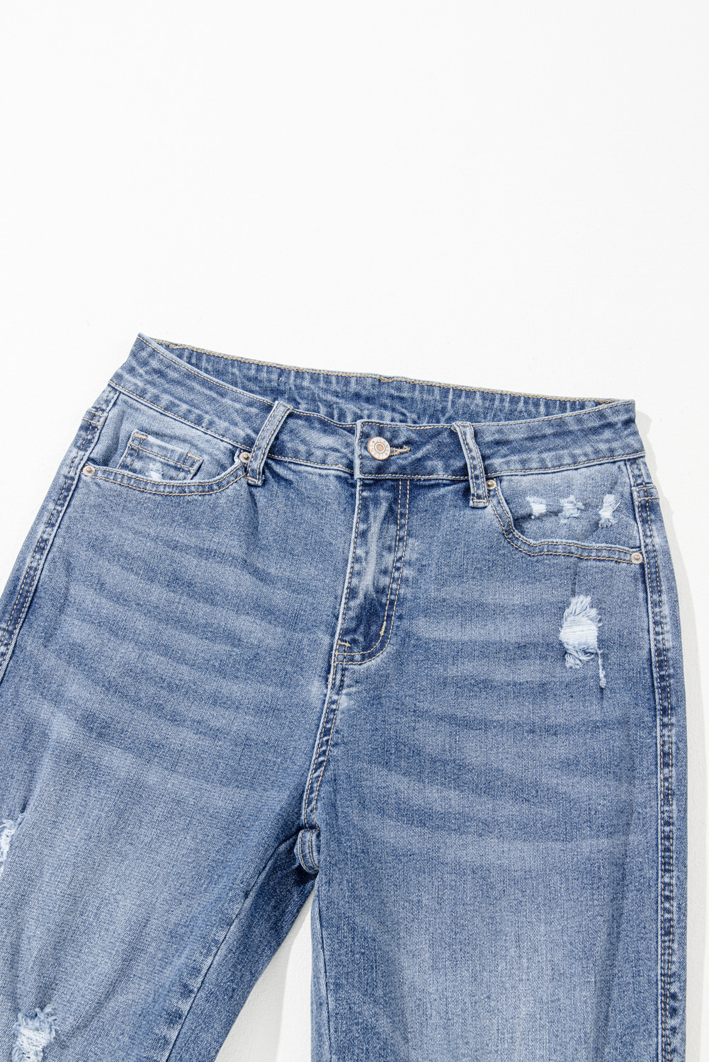 Dusk Blue High Rise Ripped Distressed Hem Flared Jeans - loveforevers