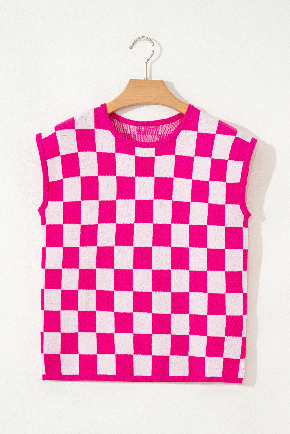 Rose Check Pattern Cap Sleeve Knitted Sweater - loveforevers