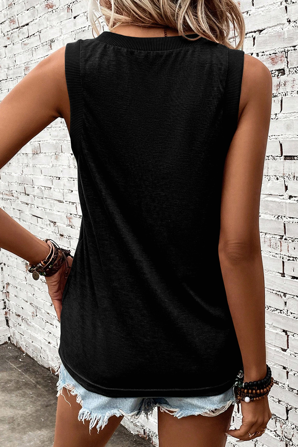 Black MAMA V Neck Loose Fit Tank Top - loveforevers