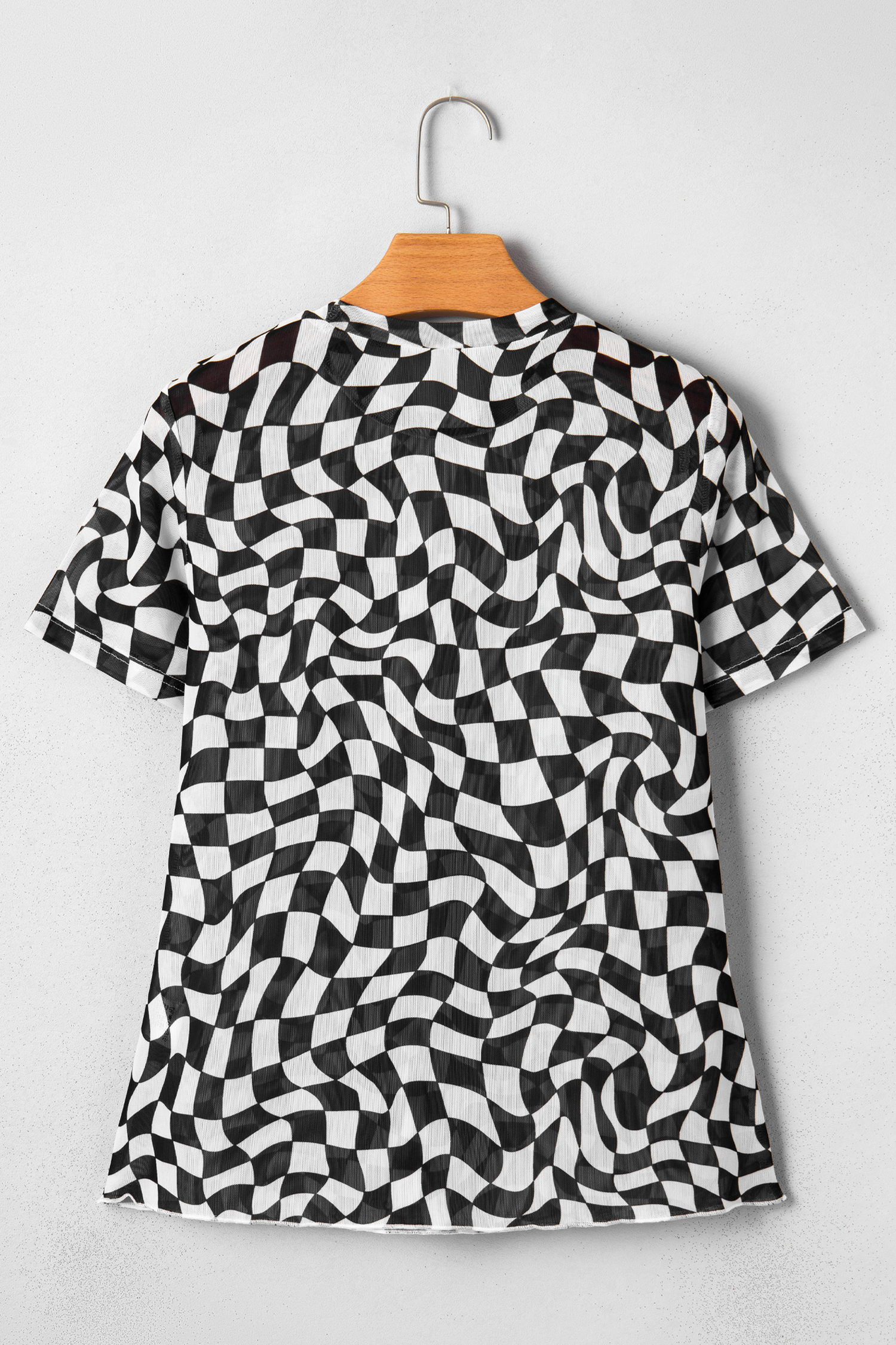 Purple Checkered Print Mock Neck Mesh T Shirt - loveforevers