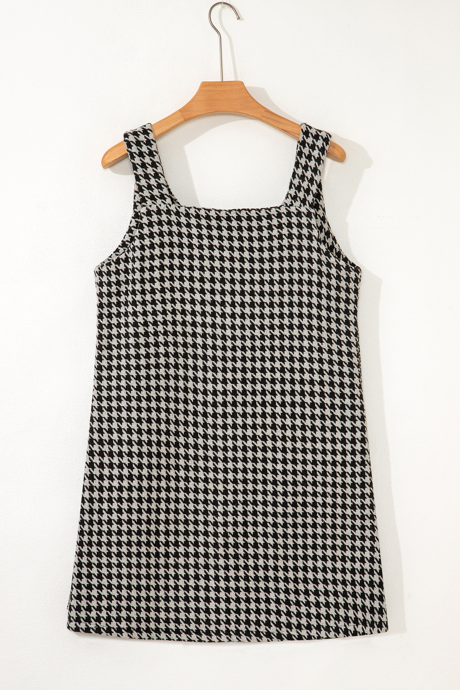 Khaki Houndstooth Print V Neck Sleeveless Mini Dress - loveforevers