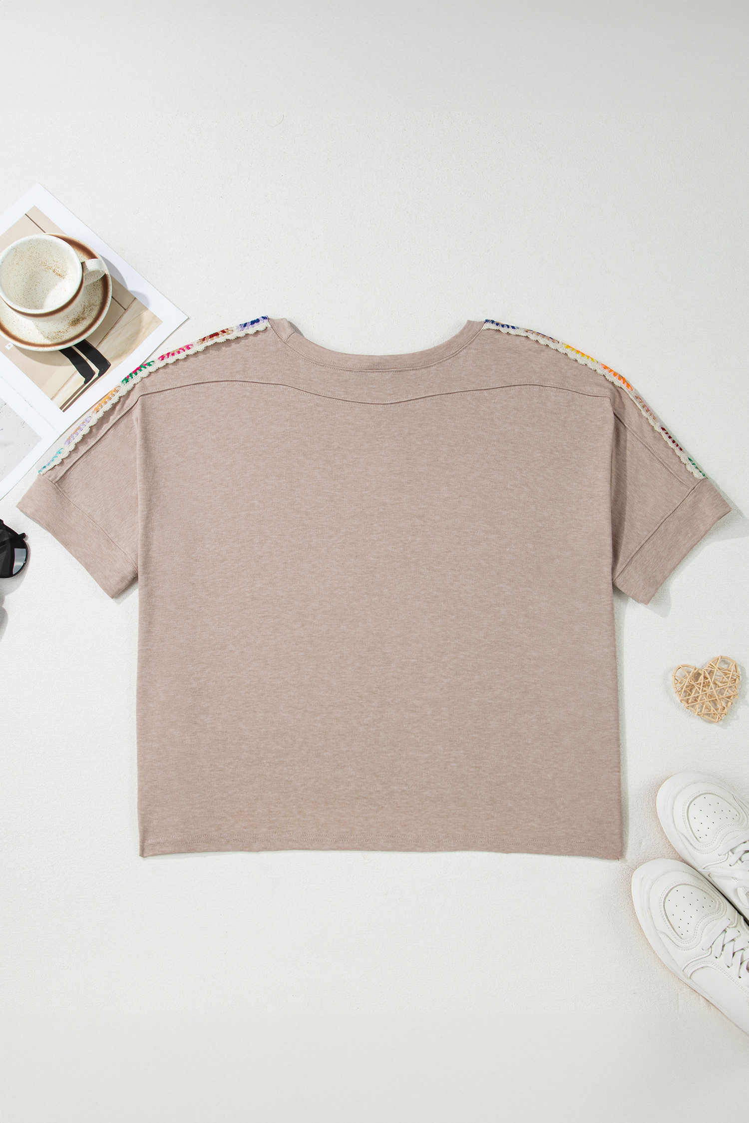 Light Grey Granny Square Crochet Detail Loose T Shirt - loveforevers