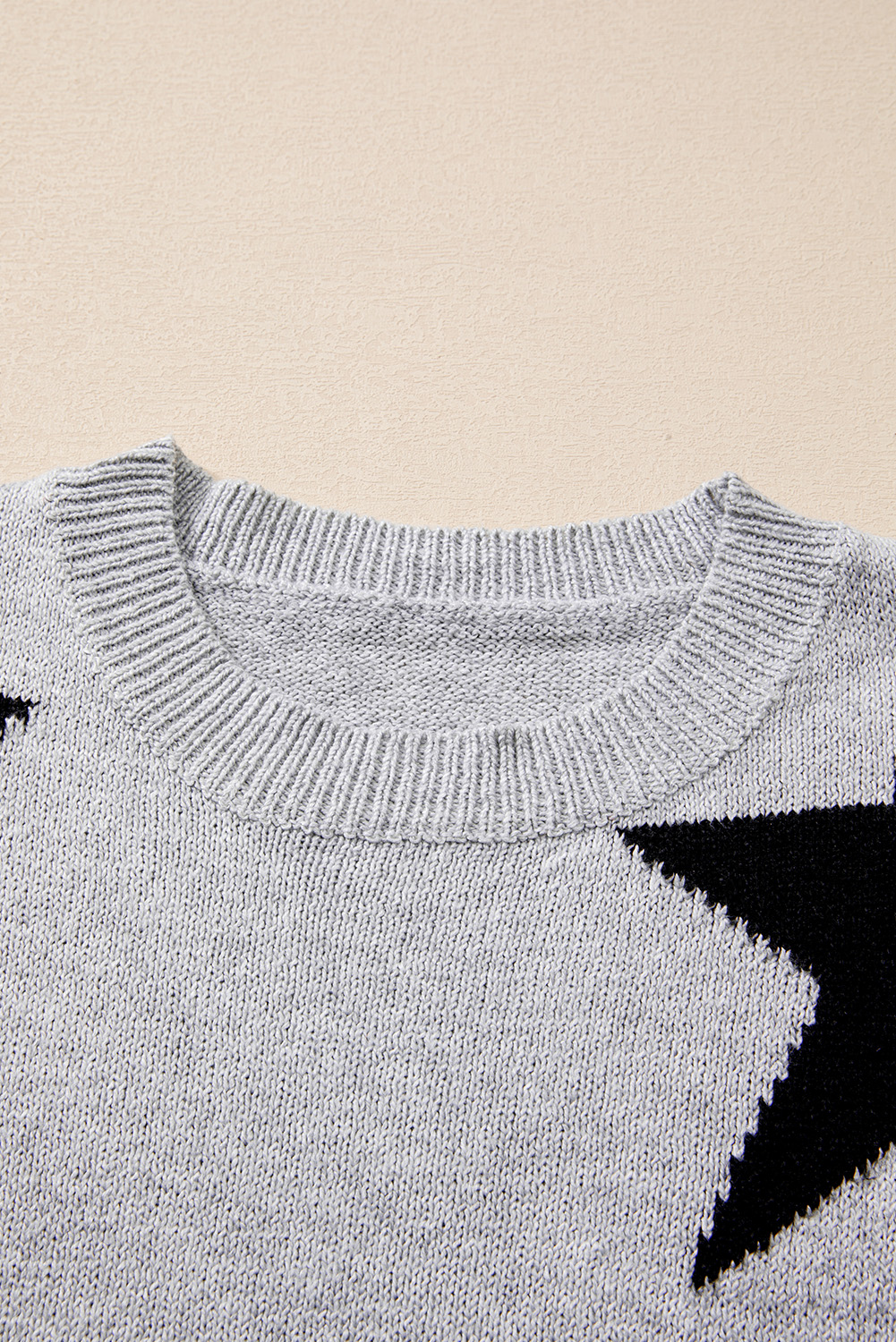 Khaki Star Pattern Drop Shoulder Sweater - loveforevers
