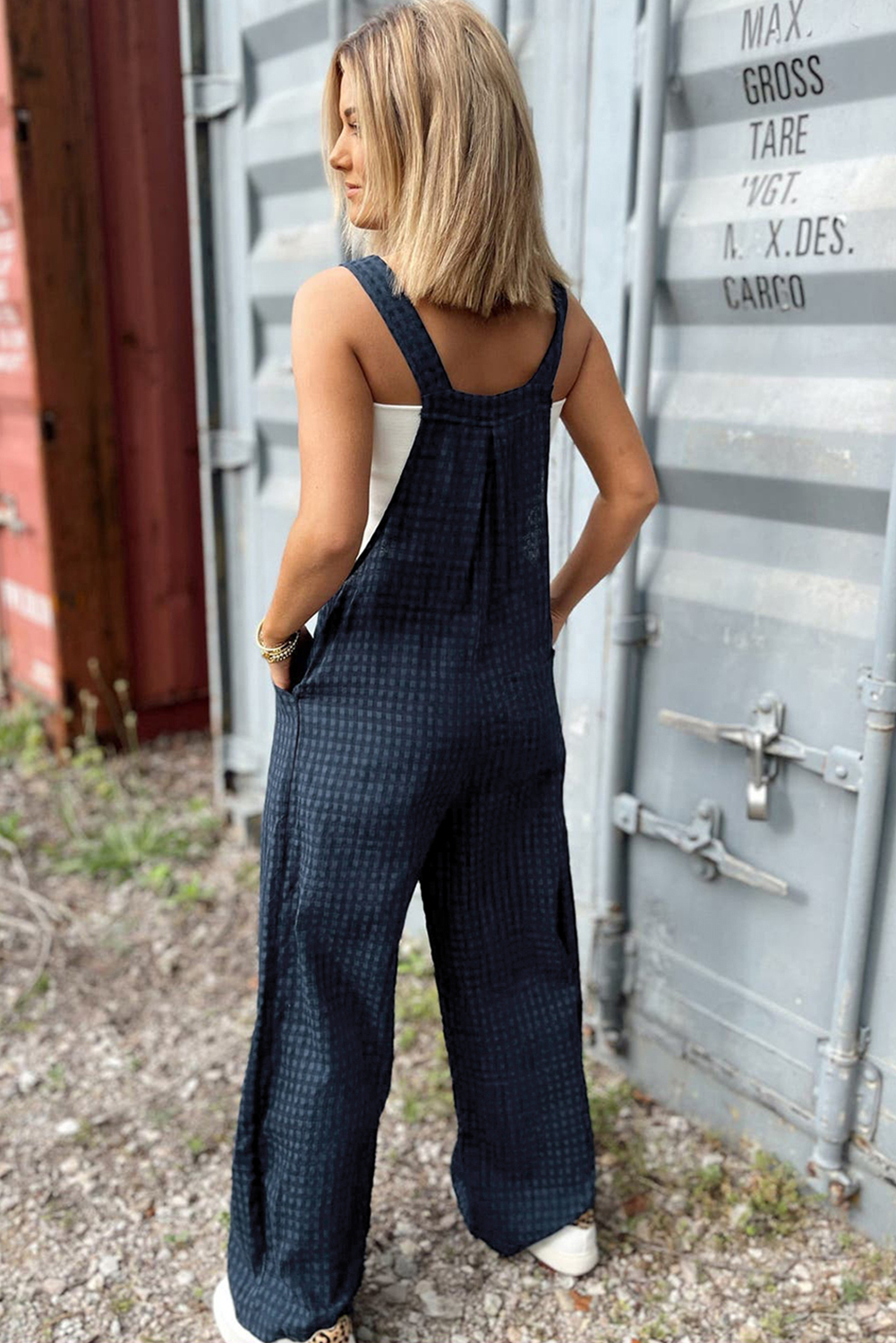 Sail Blue Plaid Print Buttoned Pocketed High Waist Overall - loveforevers