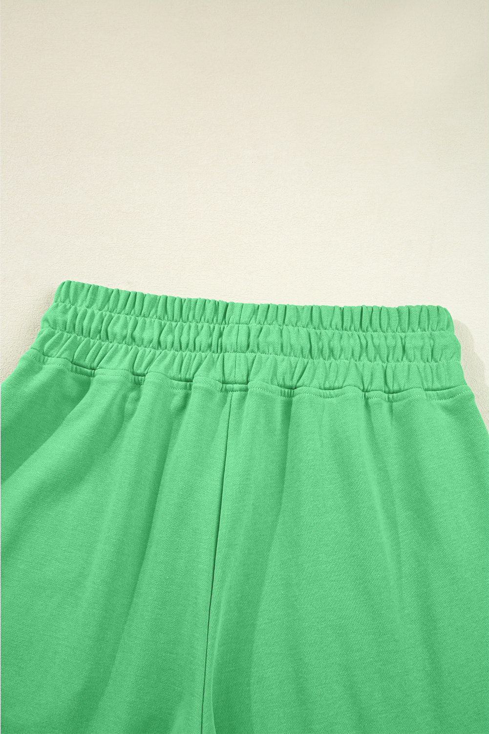 Bright Green Drop Shoulder Puff Sleeve Crop Pullover Drawstring Wide Leg Pants Set - loveforevers