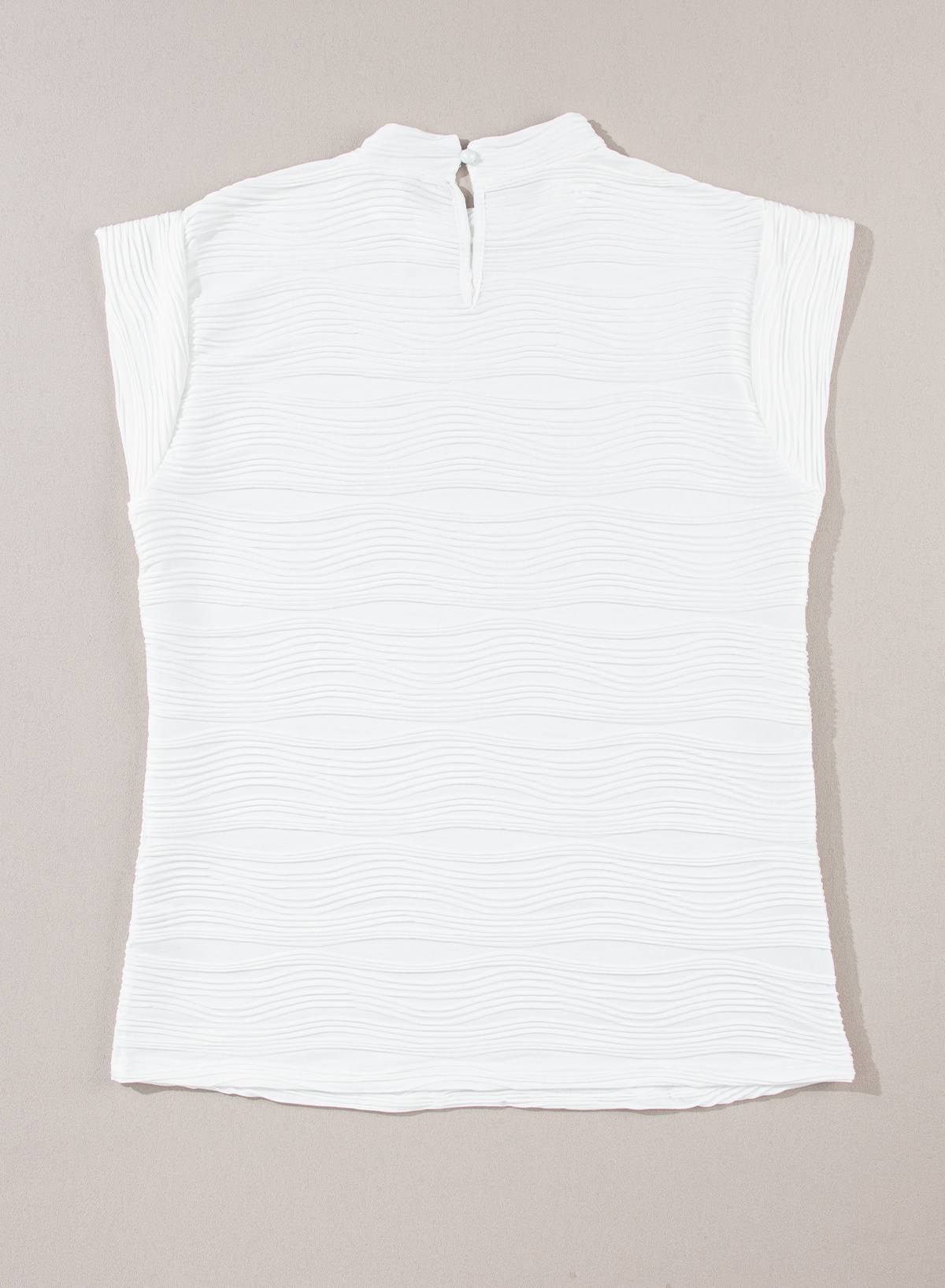 White Wavy Textured Mock Neck Cap Sleeve Top - loveforevers