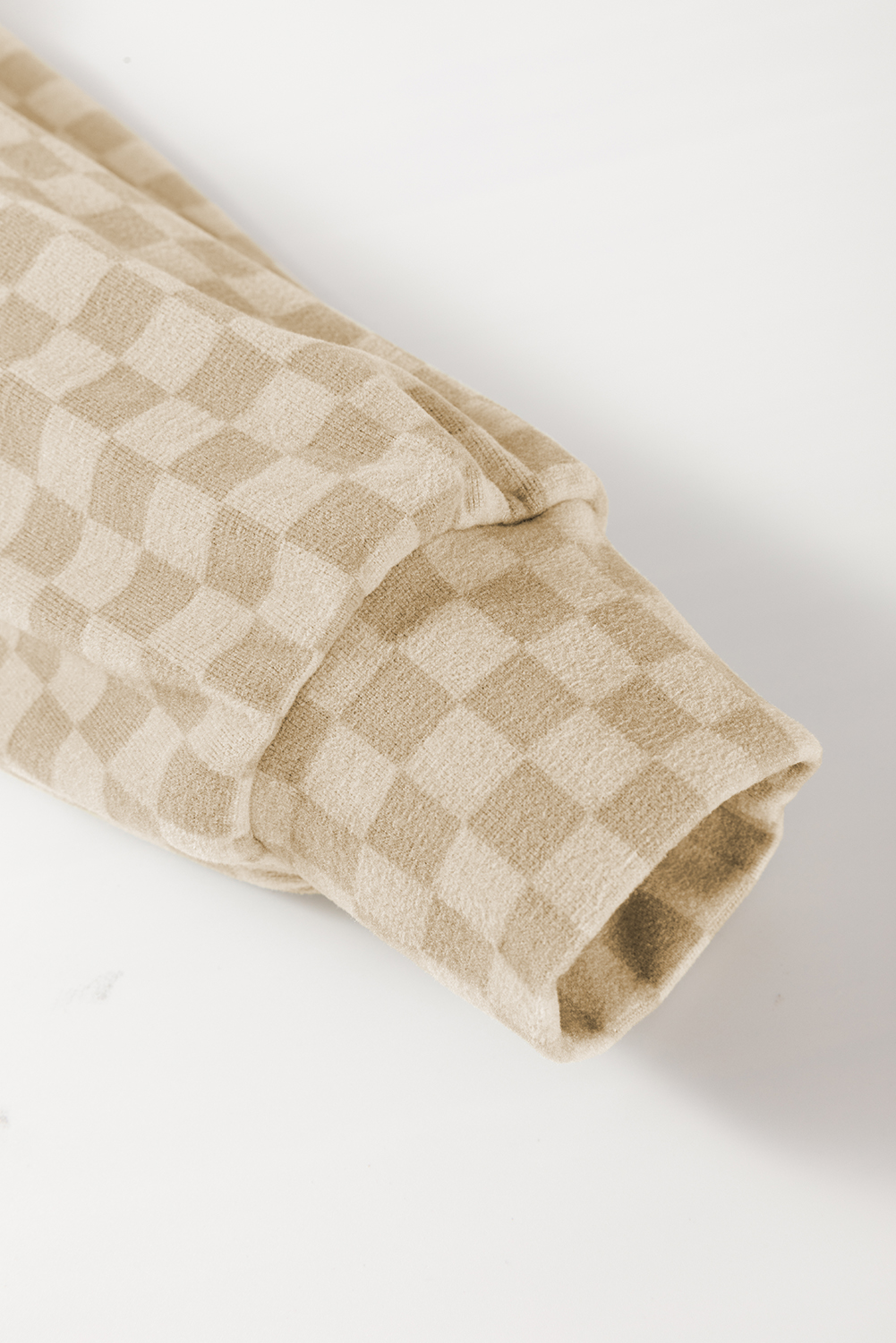 Khaki Checkered Print Kangaroo Pocket Drawstring Hoodie - loveforevers