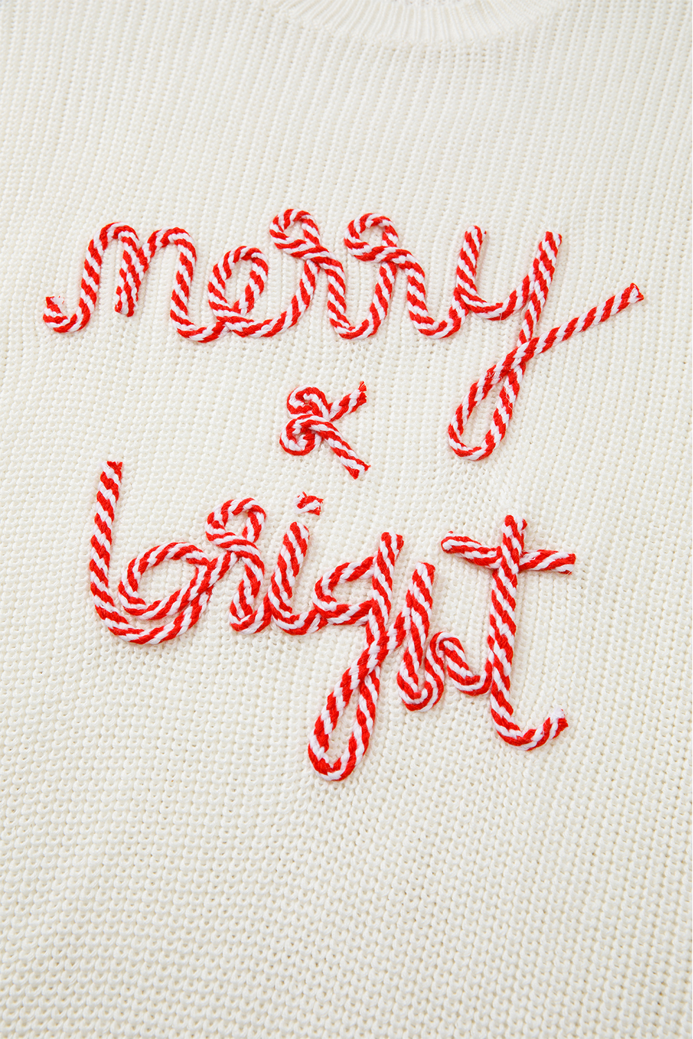 White Striped Merry Bright Letter Christmas Sweater - loveforevers