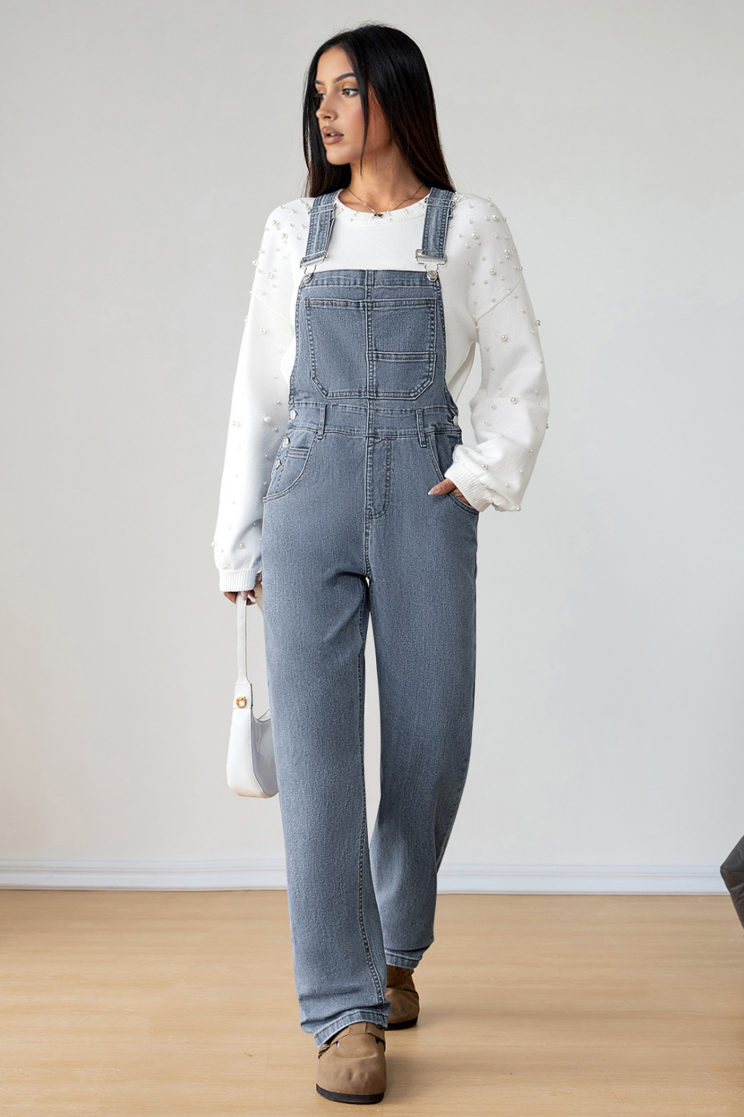 Light Blue Retro Bib Pocket Buckle Straps Casual Denim Jumpsuit - loveforevers