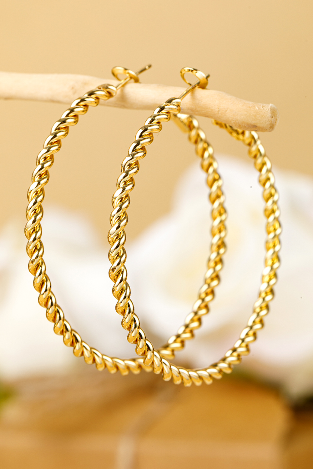 Gold Twisted Detail Plated Alloy Large Hoop Earrings - loveforevers