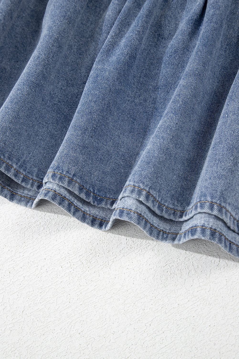 Dusk Blue Ruffled Collared Side Pockets Puff Sleeve Denim Mini Dress - loveforevers
