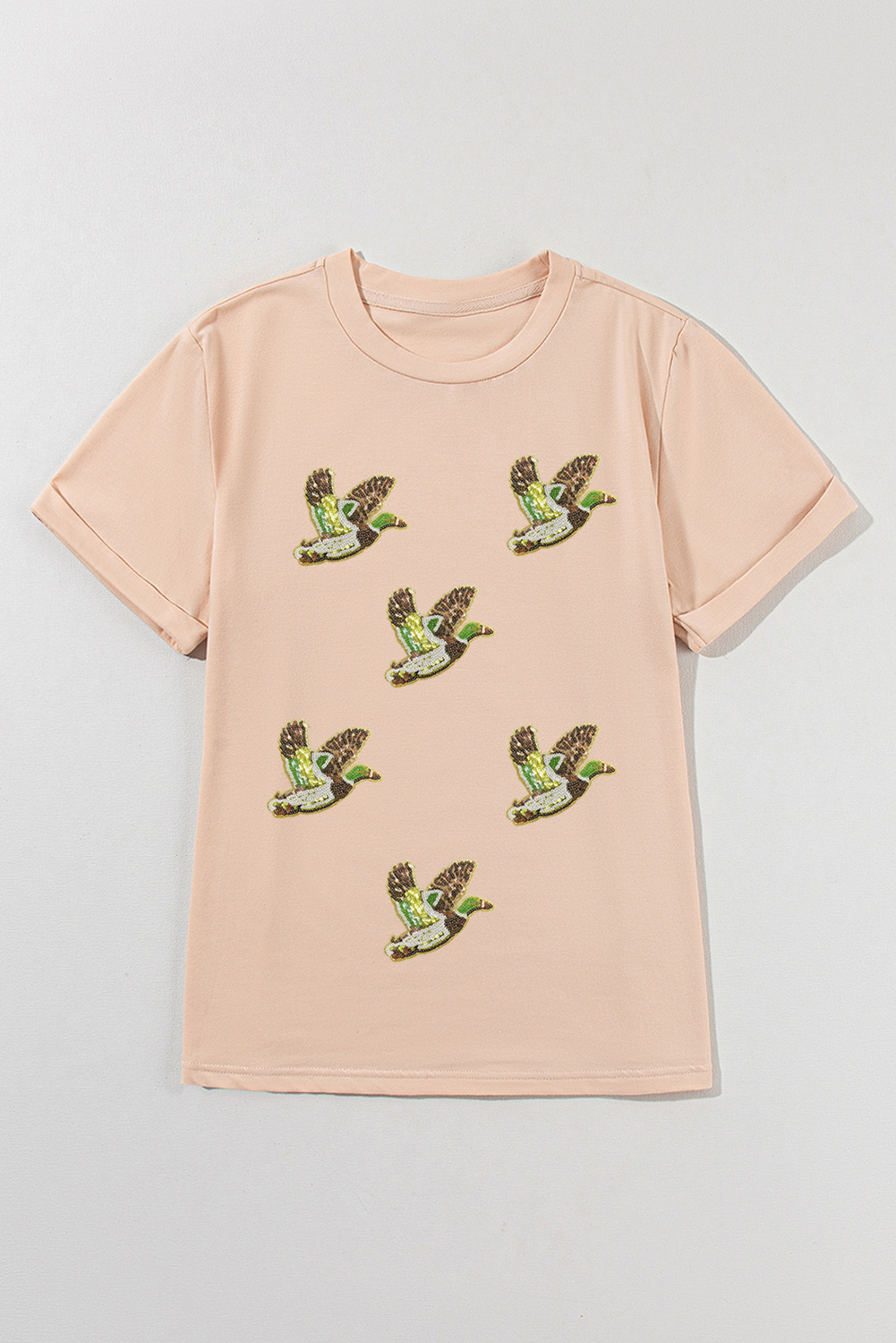 Khaki Flying Mallard Sequin Patched Graphic Tee - loveforevers