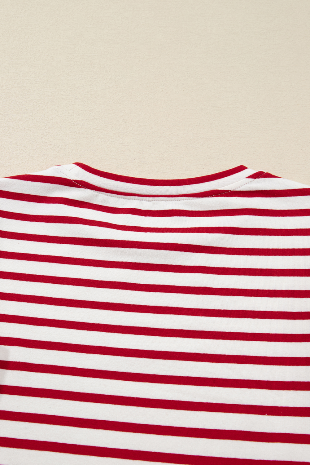 Red Stripe Round Neck Ruffle Trim Long Sleeve Top - loveforevers