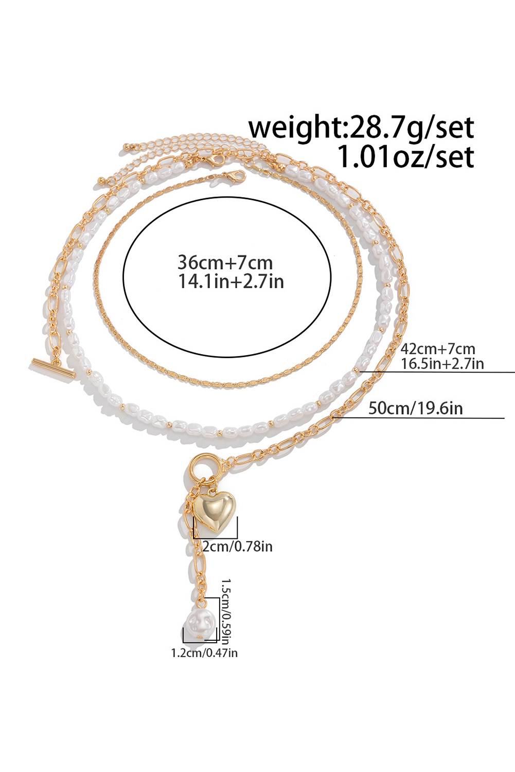 Gold Plated Heart Charm Pearl Chain Layered Necklace - loveforevers