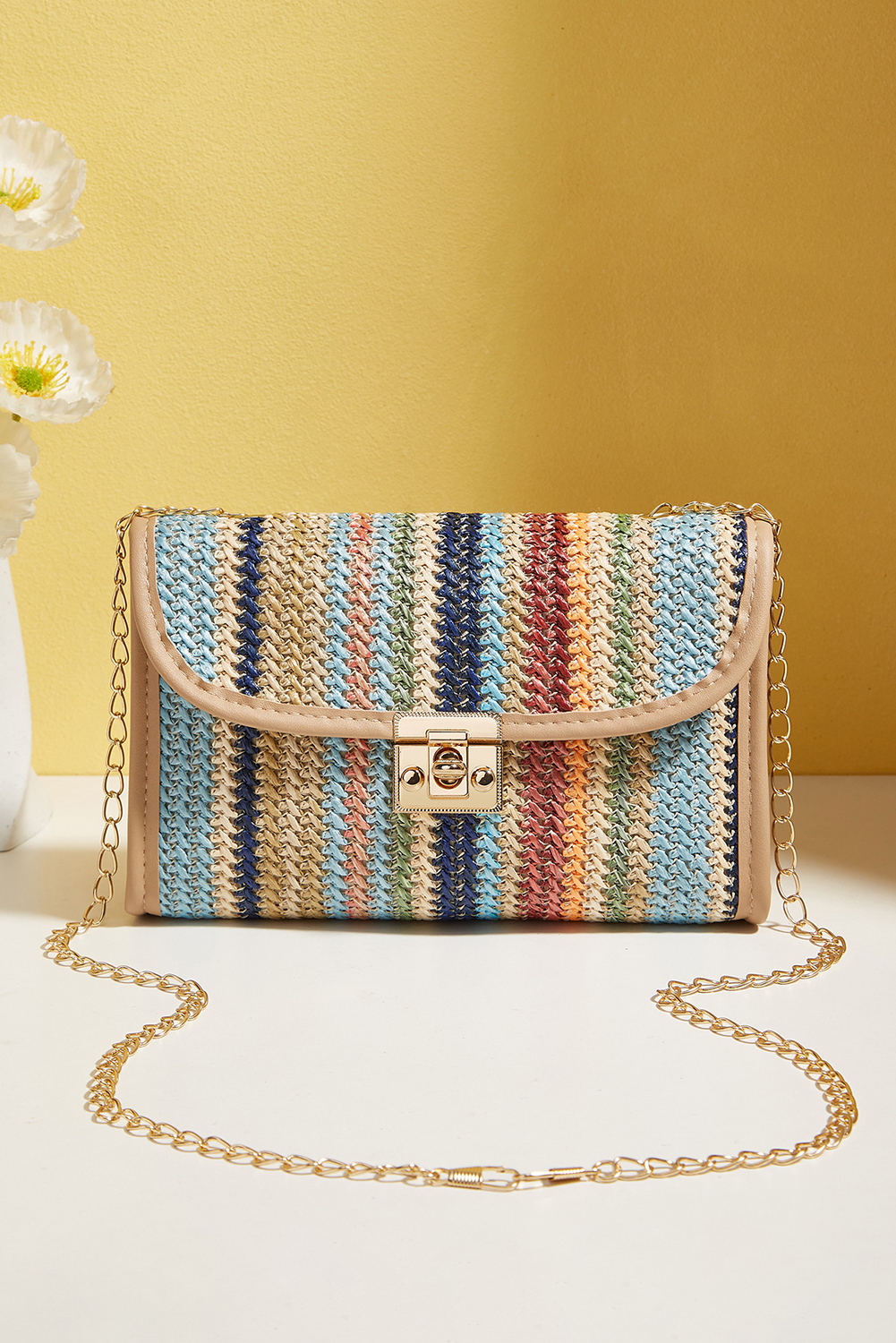 Iceland Blue Striped Crochet Flapped Single Shoulder Bag - loveforevers
