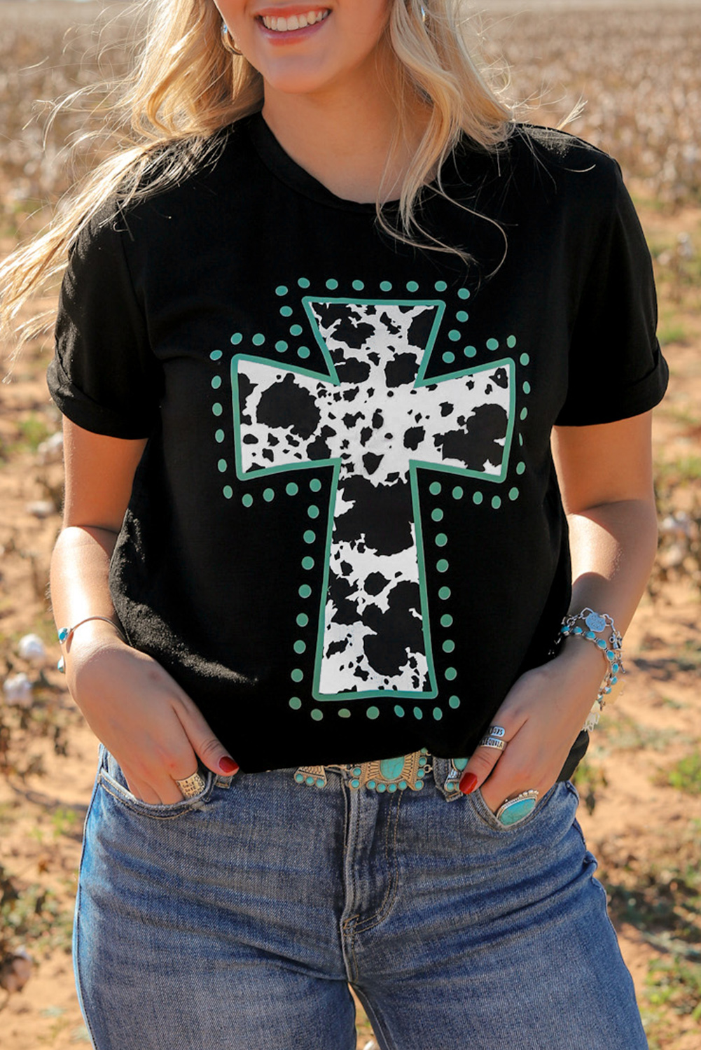 Black Animal Print Cross Graphic Tee - loveforevers
