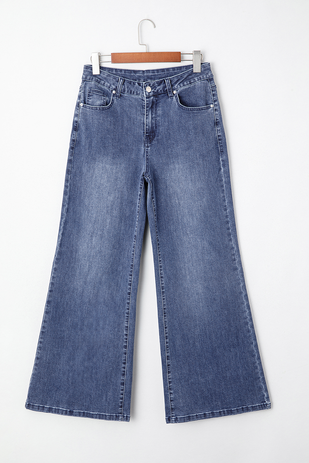 Dirty blue High Waist Button Zip Fly Bell Bottom Jeans - loveforevers