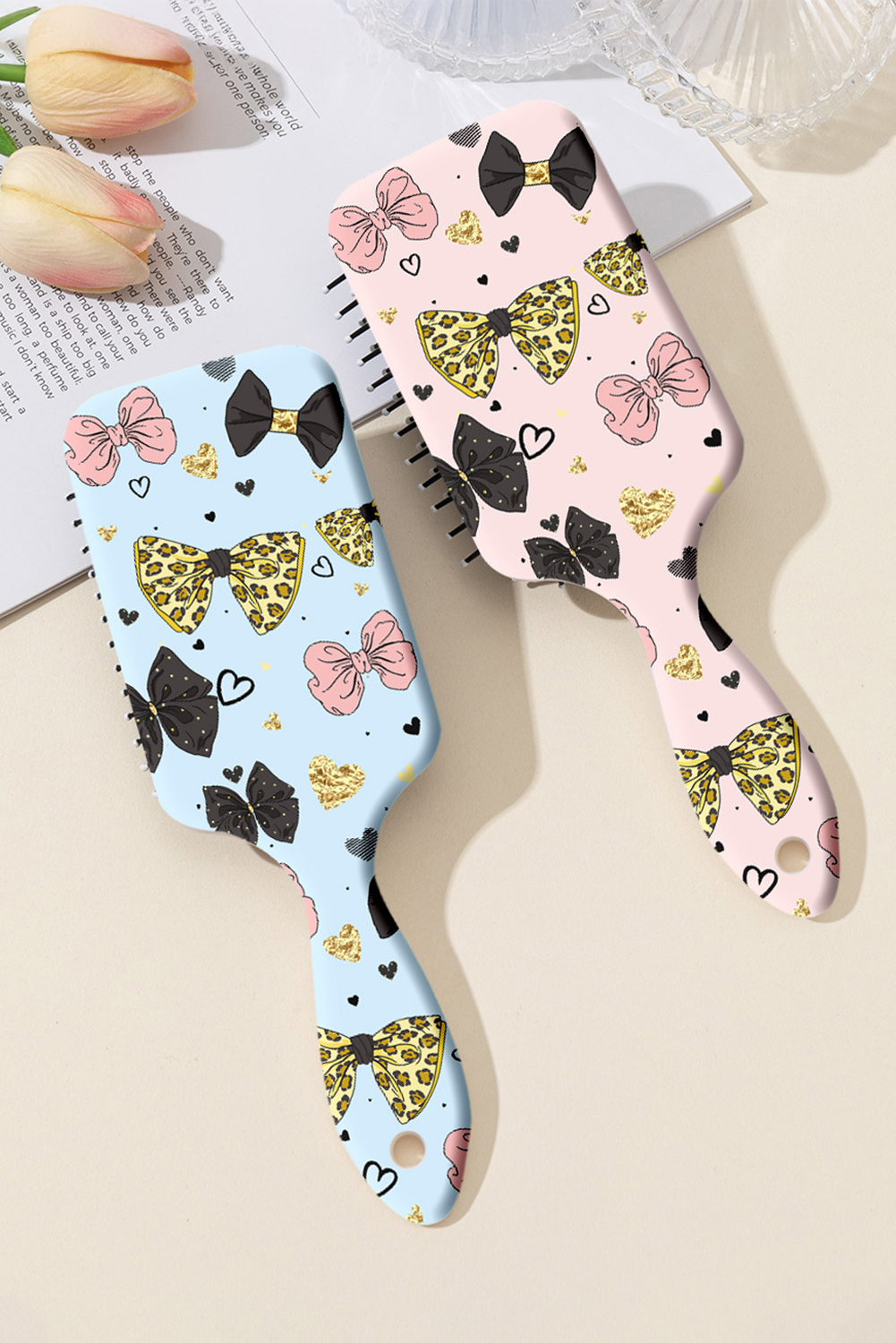 Pink Leopard Diverse Bow Printed Large Detangle Comb - loveforevers