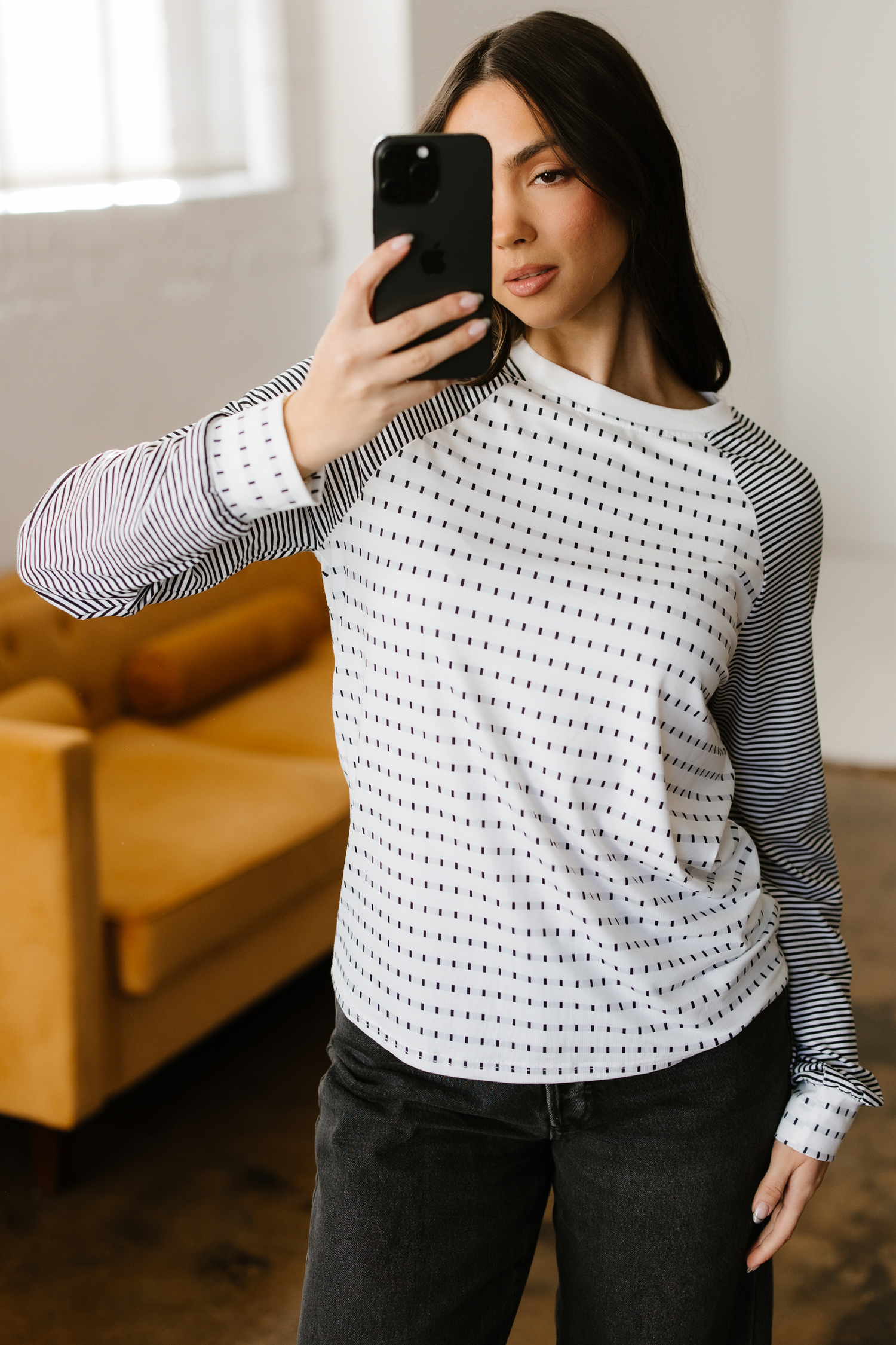 Black Stripe Raglan Patchwork Long Sleeve Tee - loveforevers