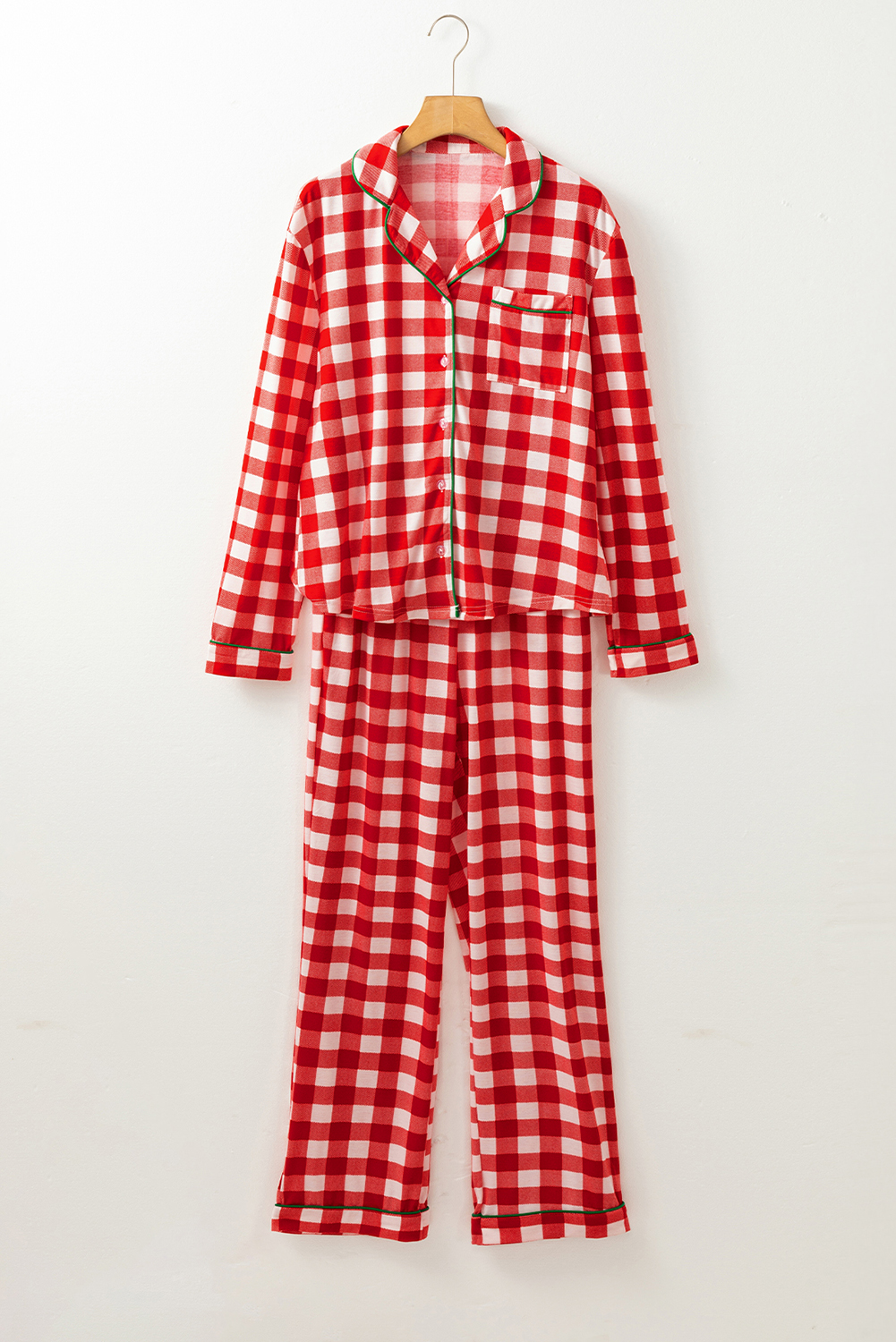 Fiery Red Christmas Plaid Print Shirt and Pants Pajama Set - loveforevers