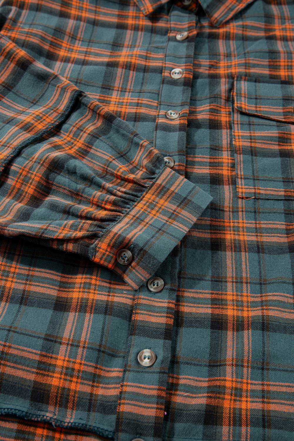 Red Plaid Long Sleeeve Side Split Distressed Hem Shirt - loveforevers