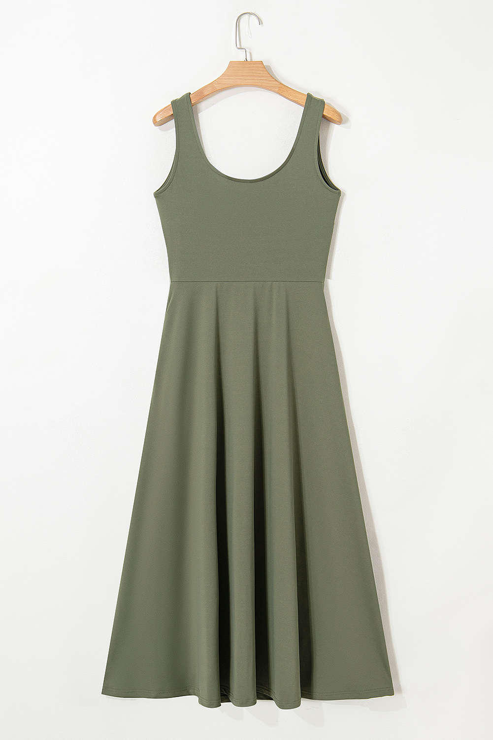 Black Sleeveless Scoop Neck Flared Split Midi Dress - loveforevers