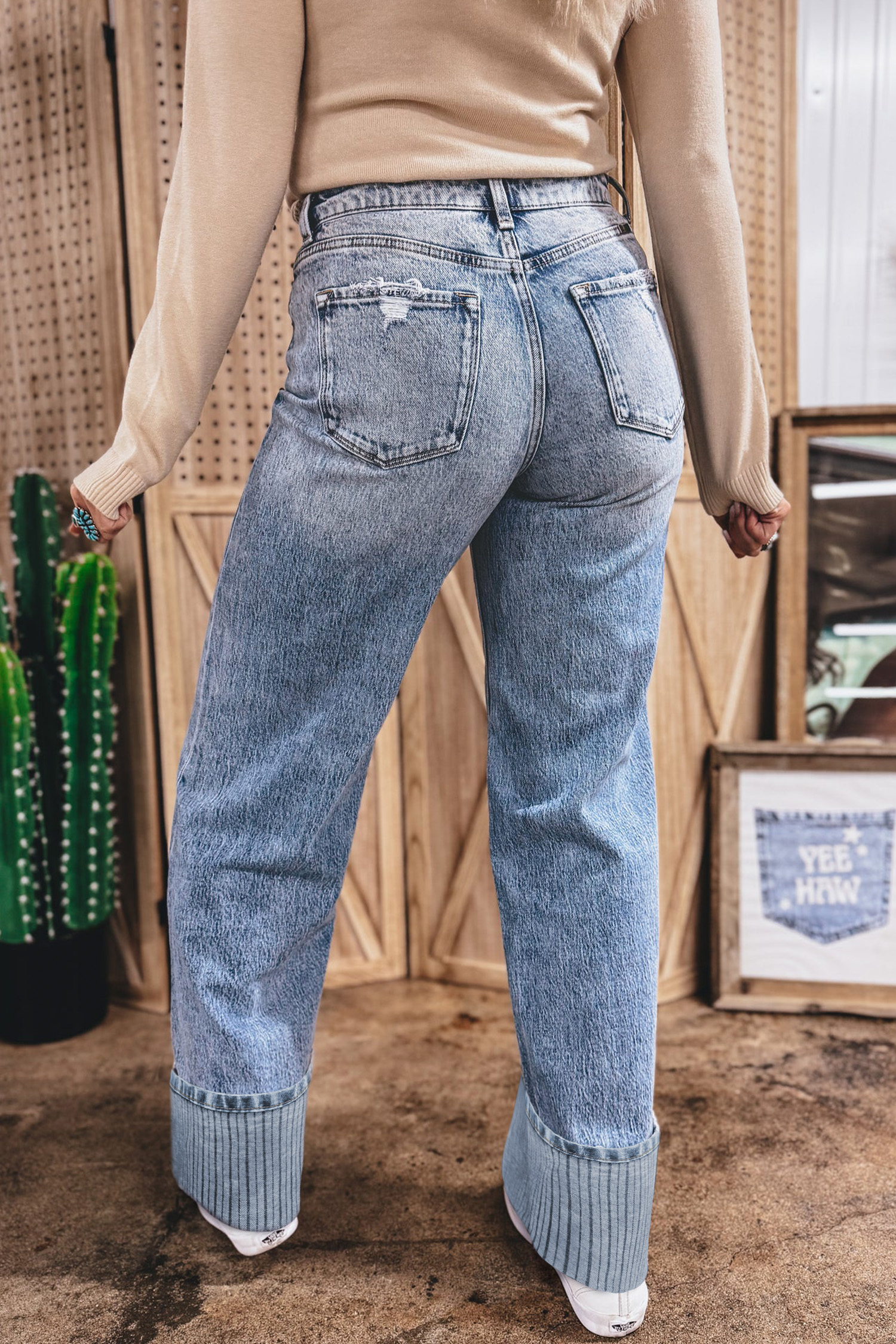 Ashleigh Blue Cuffed Straight Loose Jeans - loveforevers